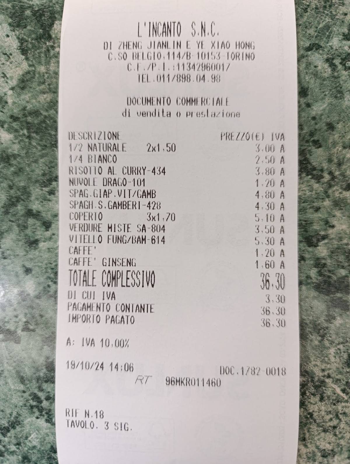 Menu di L'Incanto 