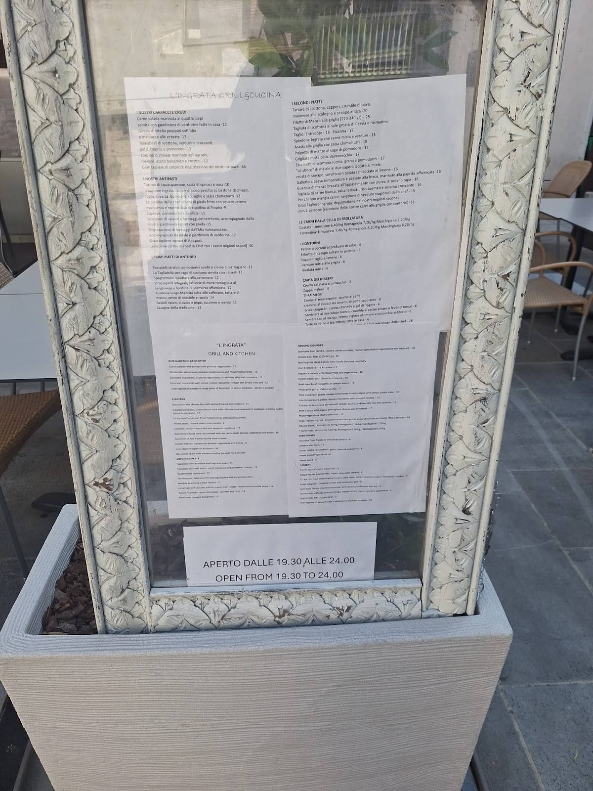 Menu di L'Ingrata 
