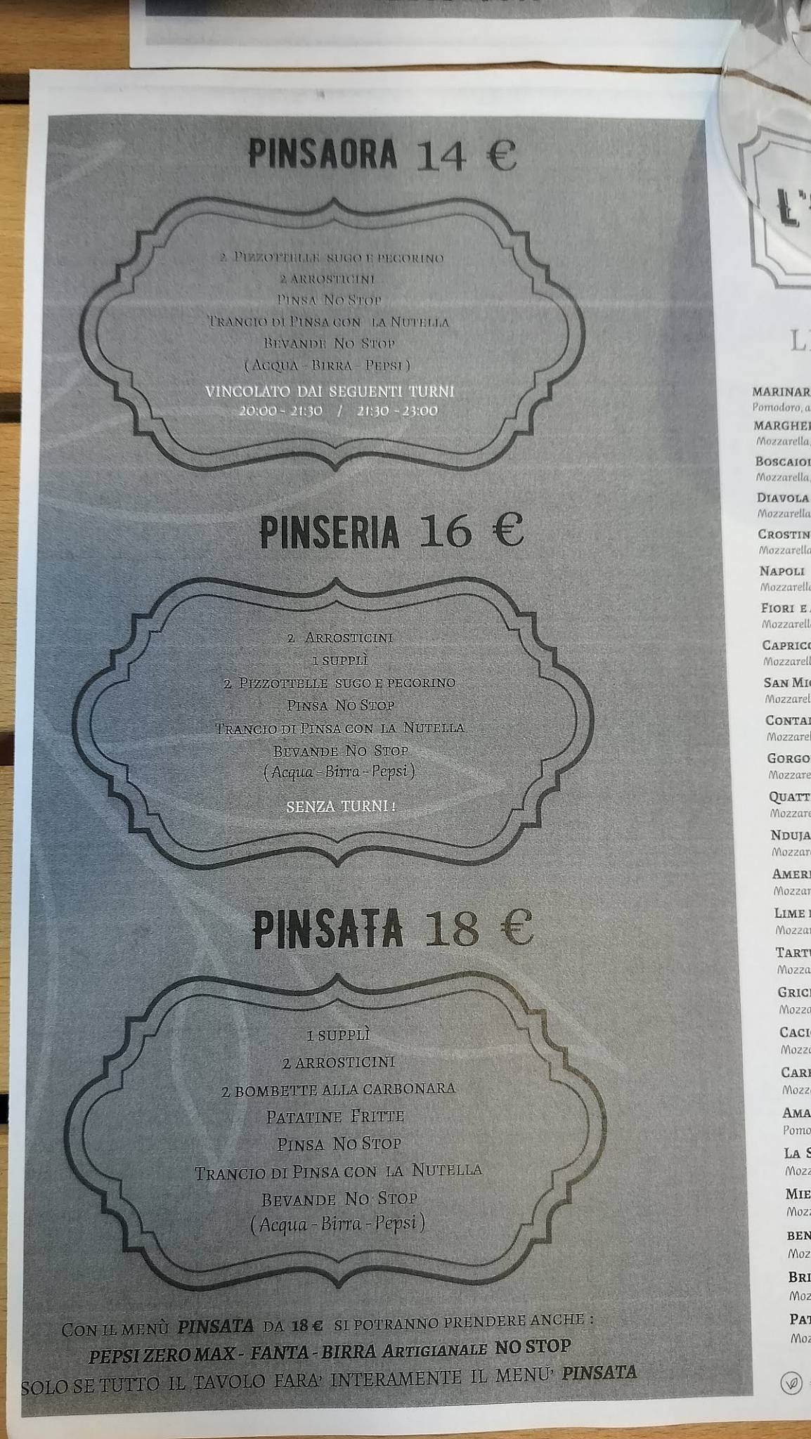 Menu di L'Ora di Cena 