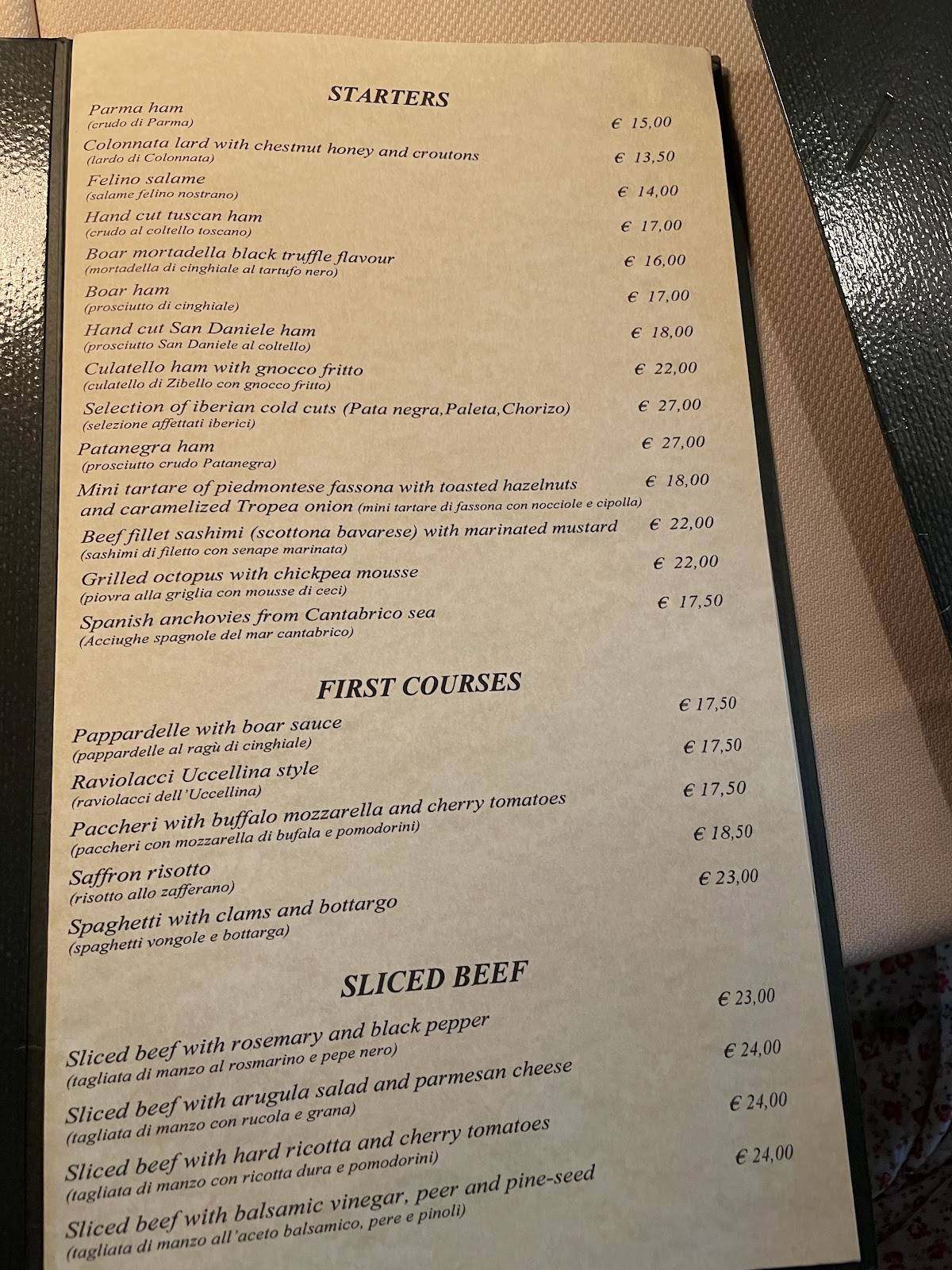Menu di L'Uccellina 