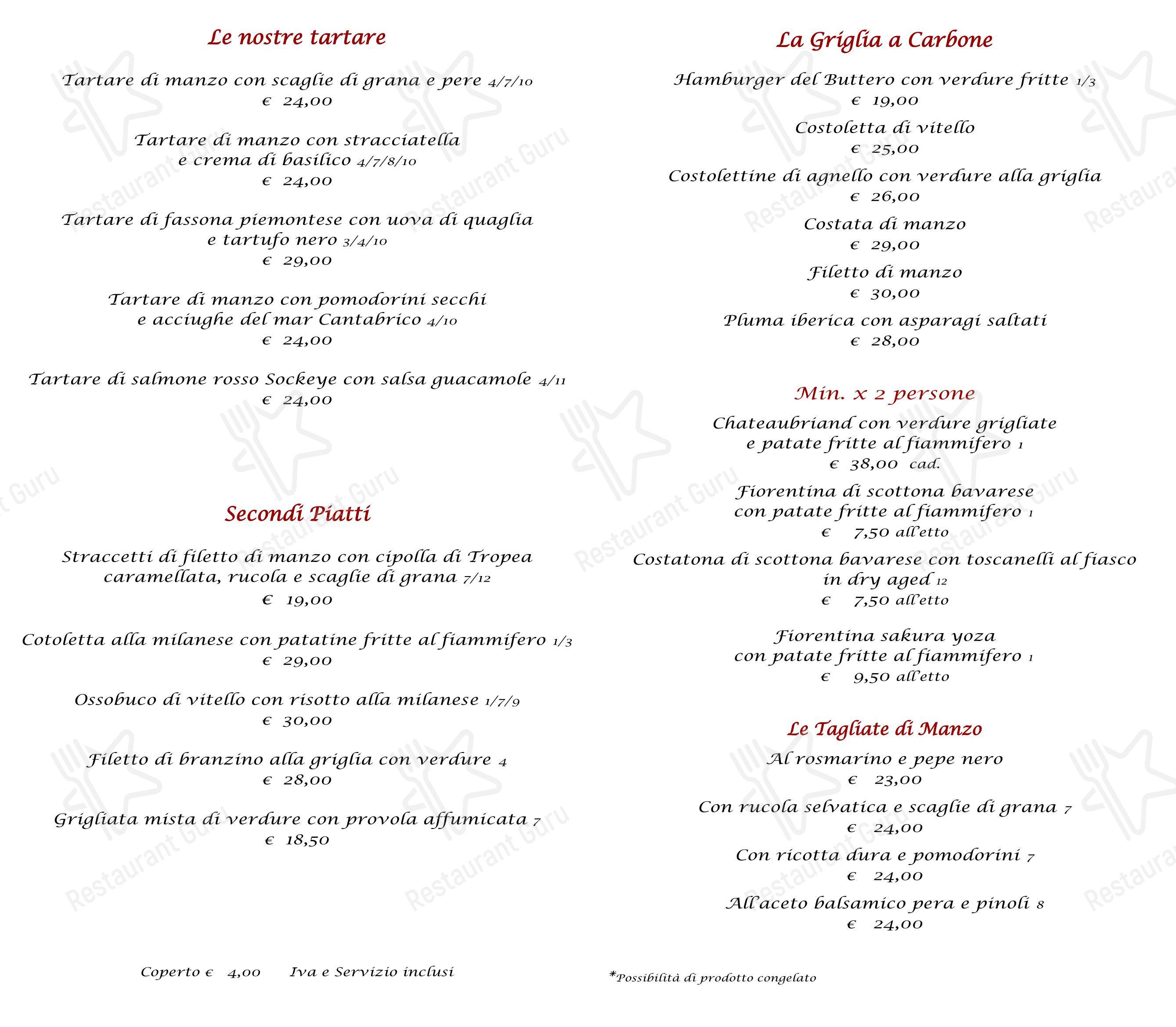 L'Uccellina in Milano - Menu