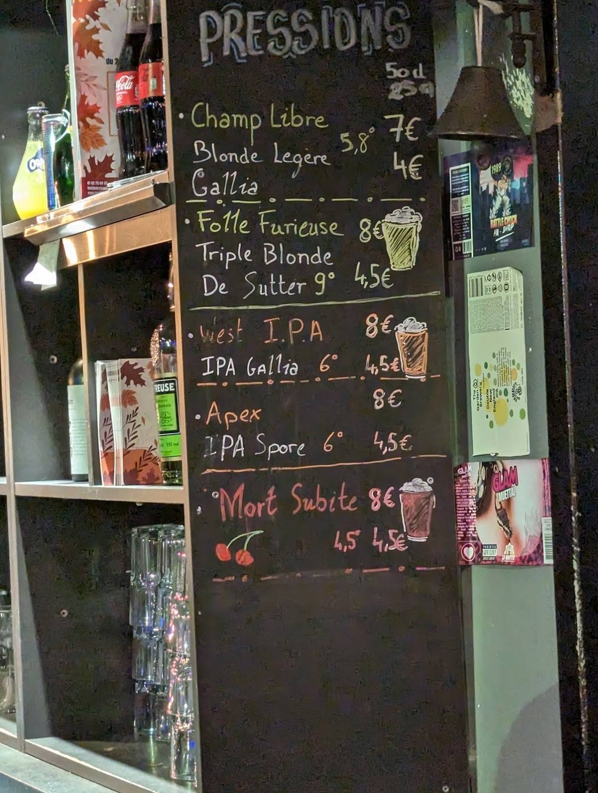 Menu au La Base Vernon pub et bar, Vernon
