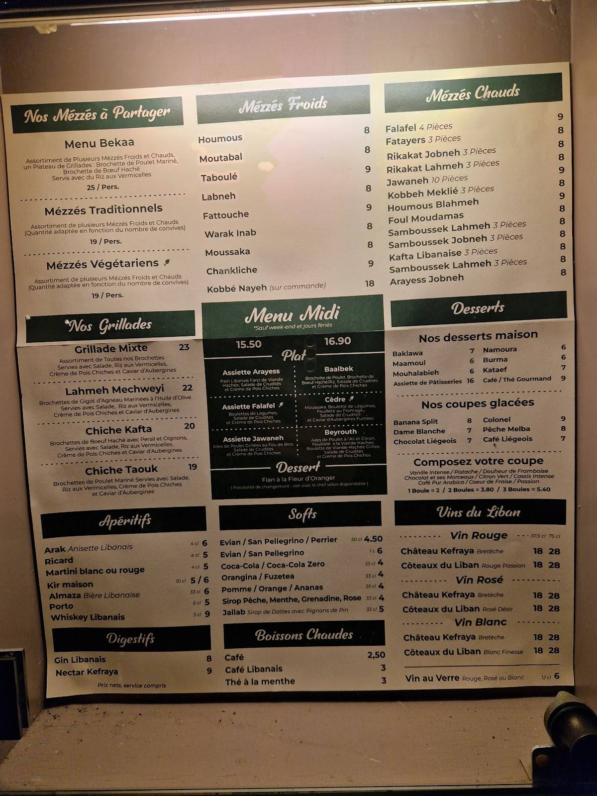 Menu de La Bekaa