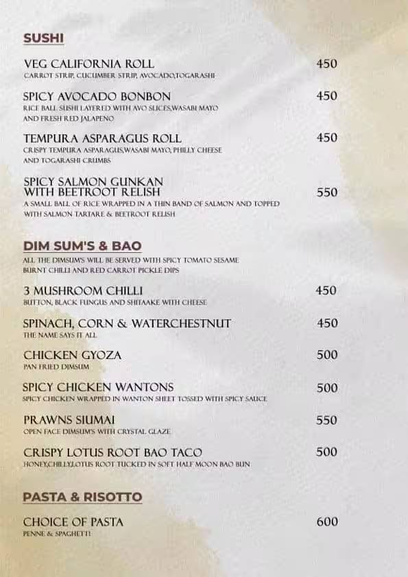La Cena Night club in thane menu