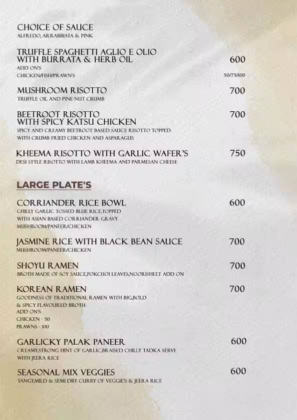 La Cena Night club in thane menu