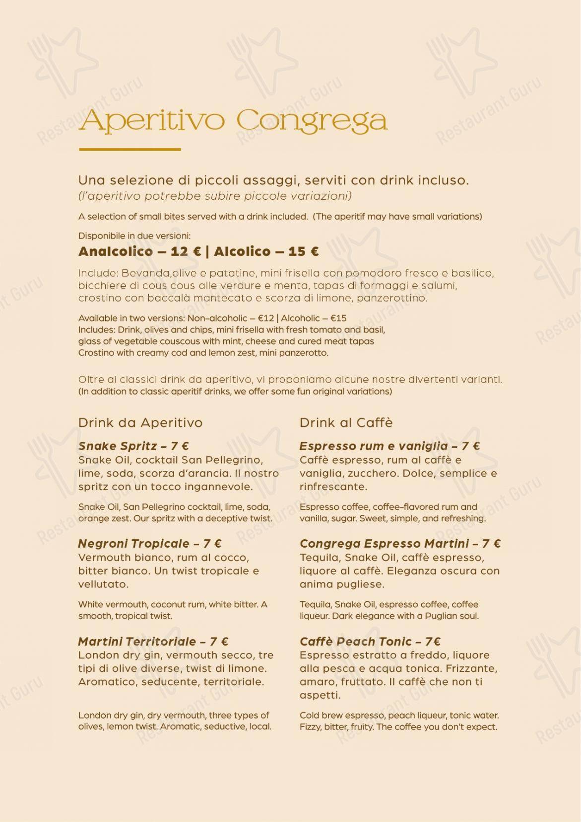 菜单 per La Congrega