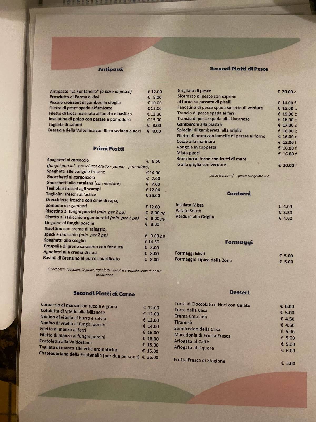 Menu di La Fontanella 