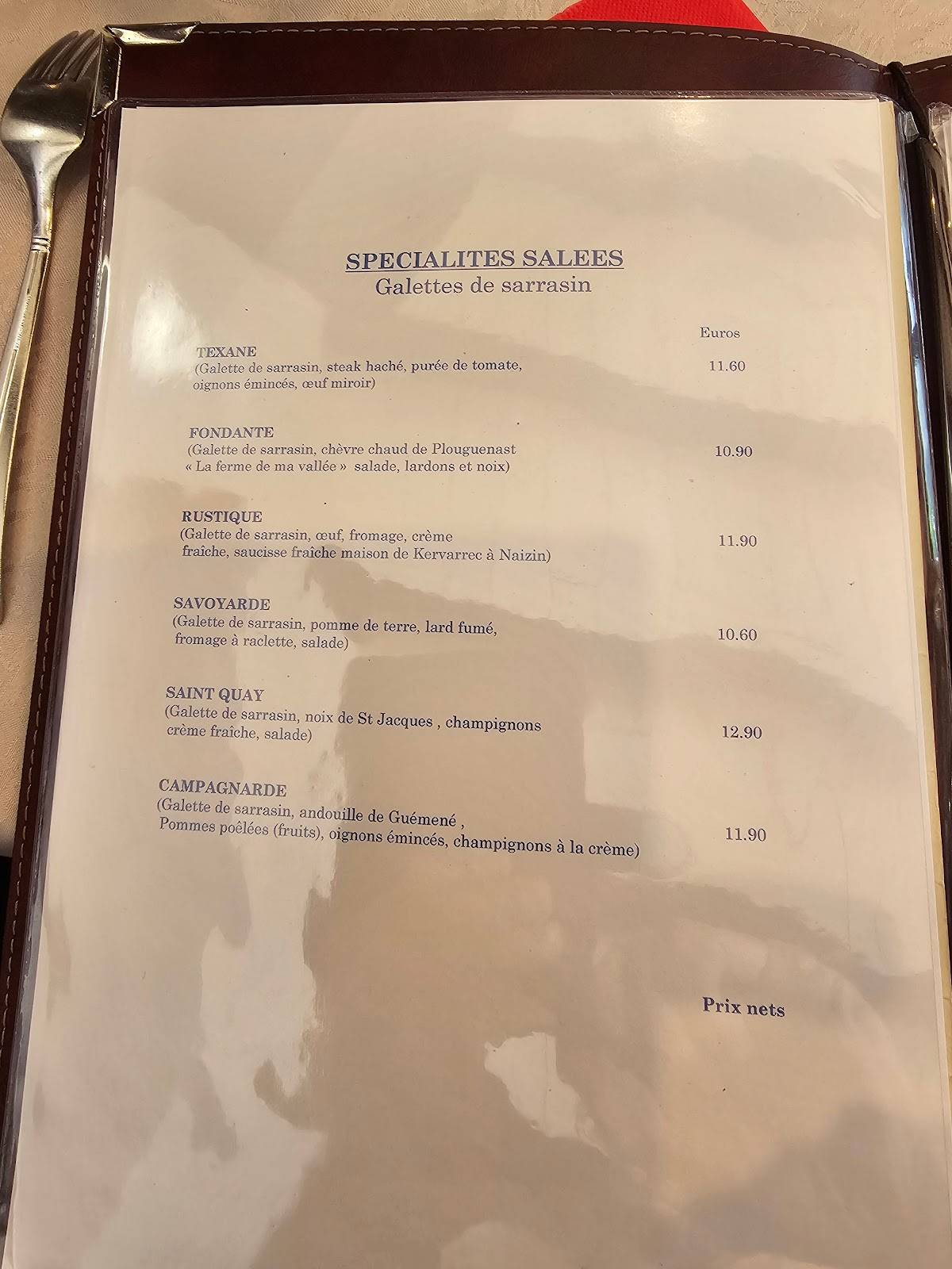 Menu de Crêperie La Gavotte Rohan