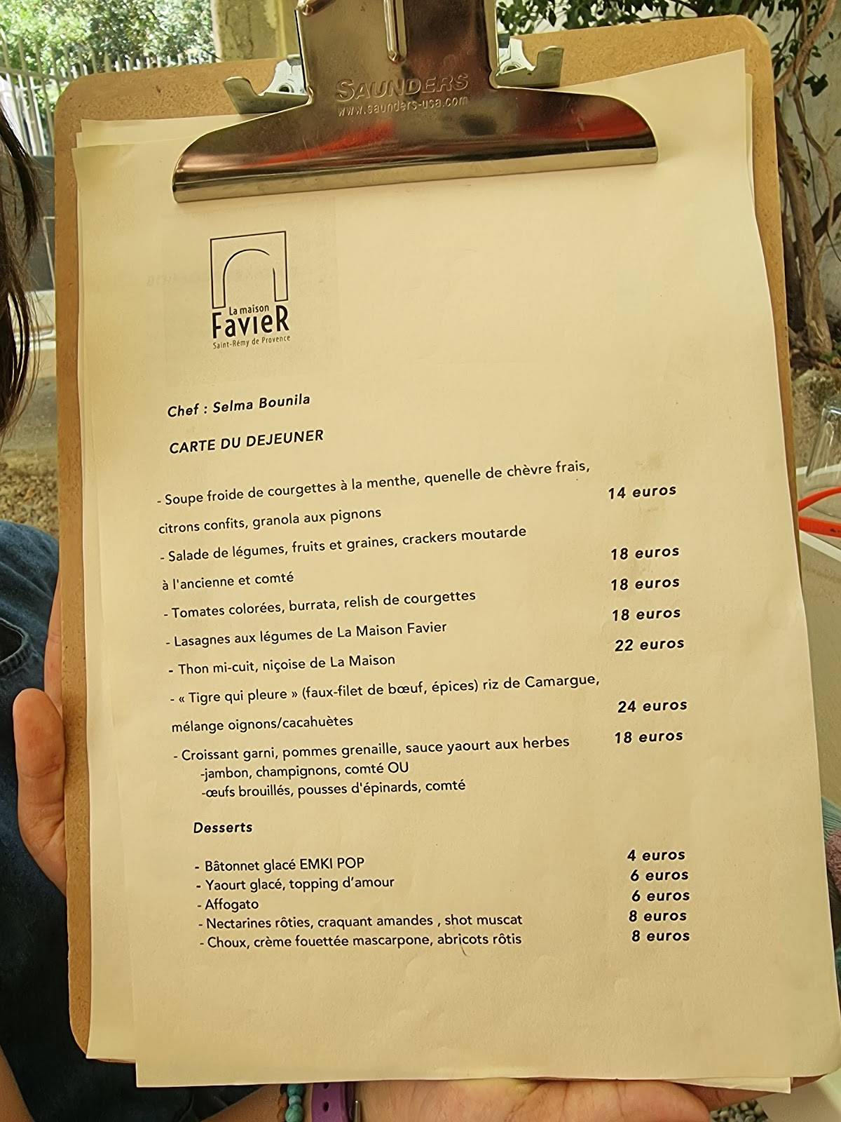 Menu au La Maison Favier restaurant, SaintRémydeProvence