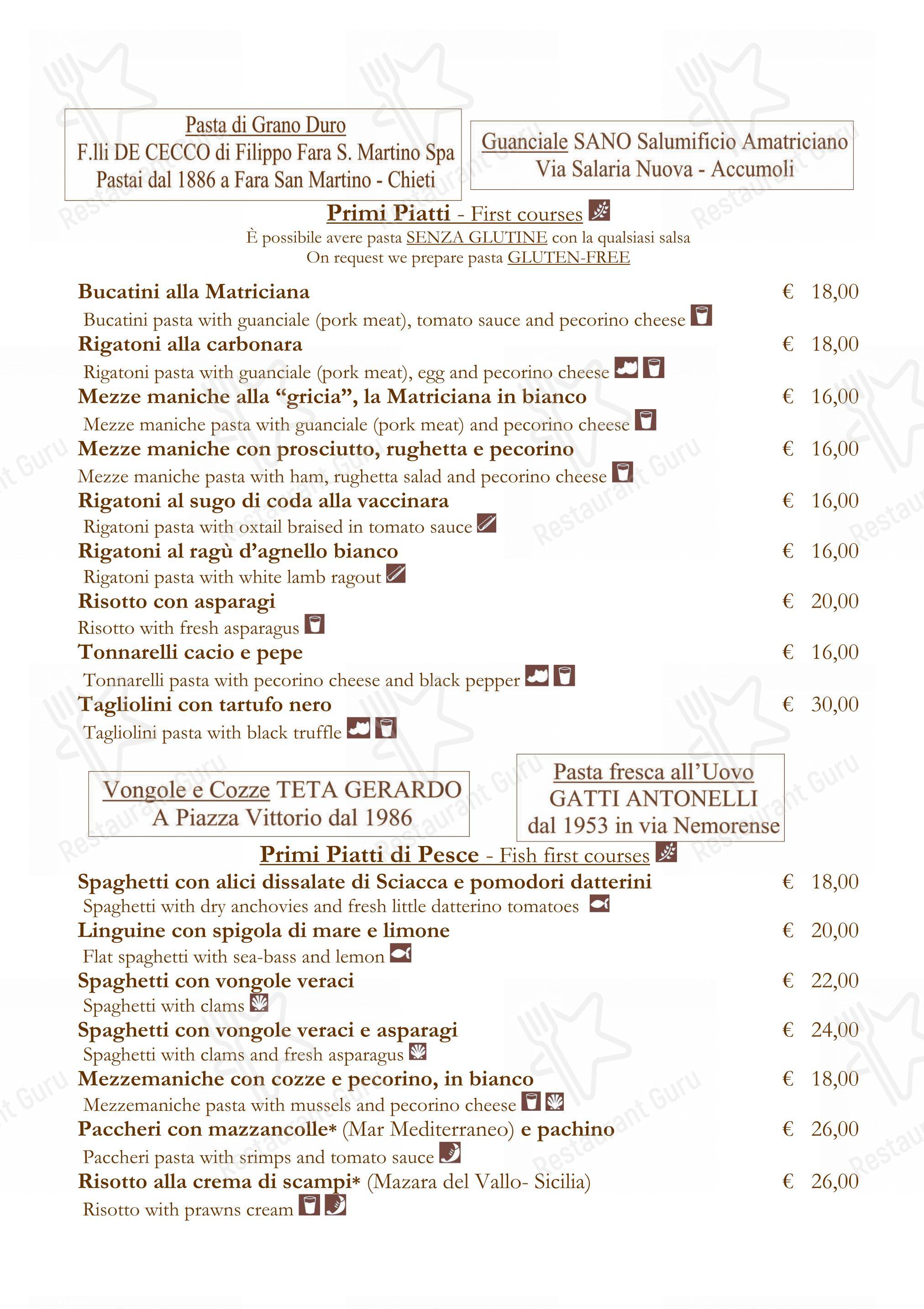 Menu di La Matriciana Dal 1870 - Menu bar