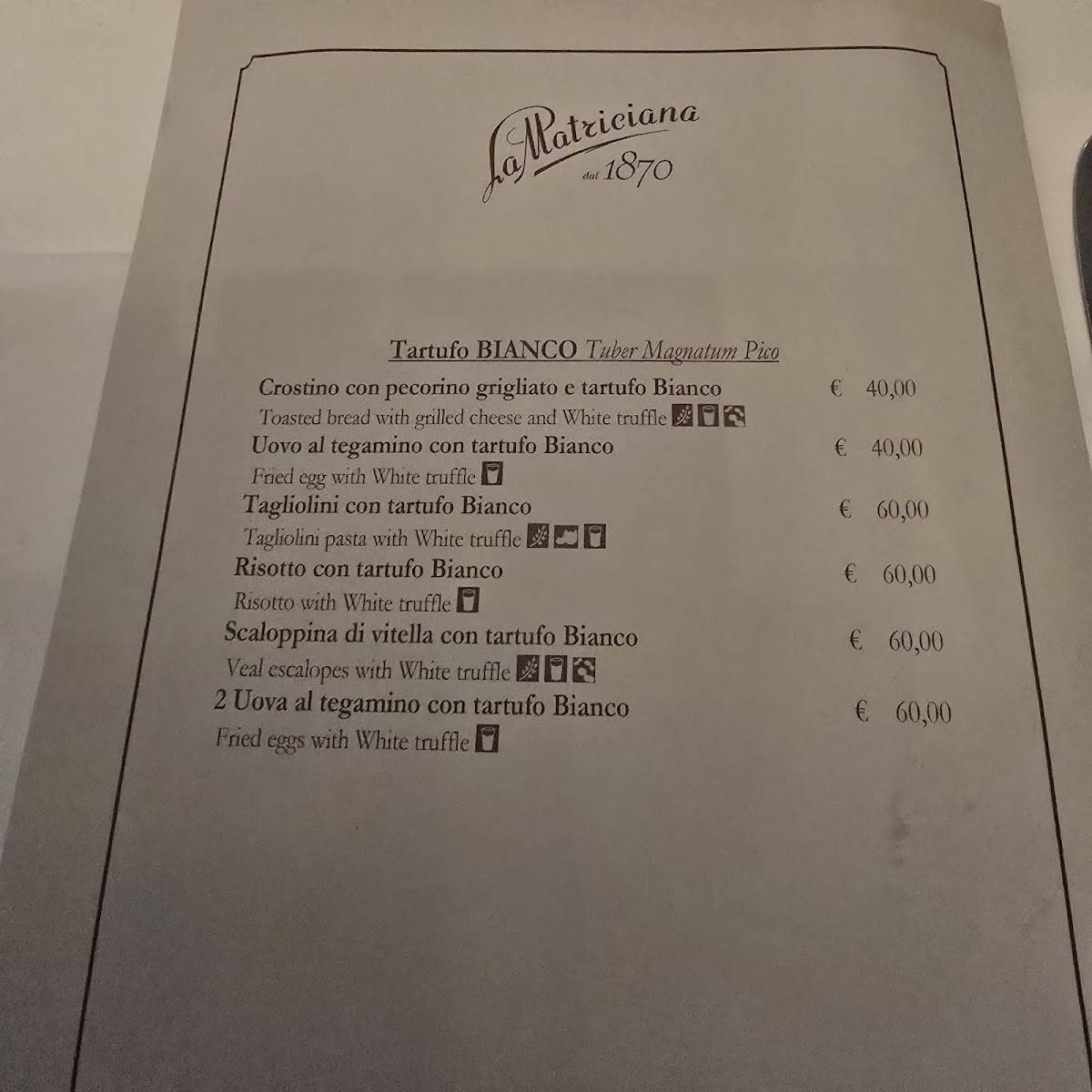 Menu di La Matriciana Dal 1870 