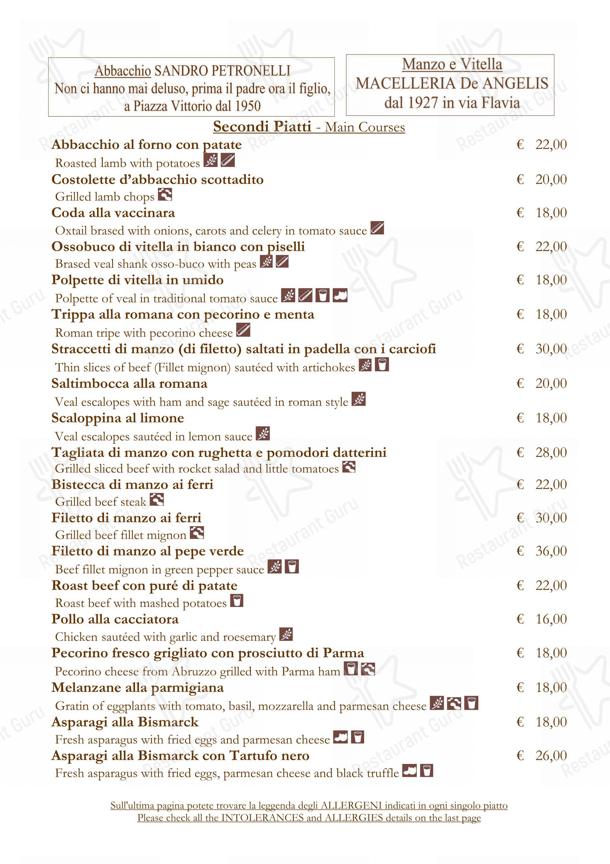 Menu bar per La Matriciana Dal 1870 in Roma