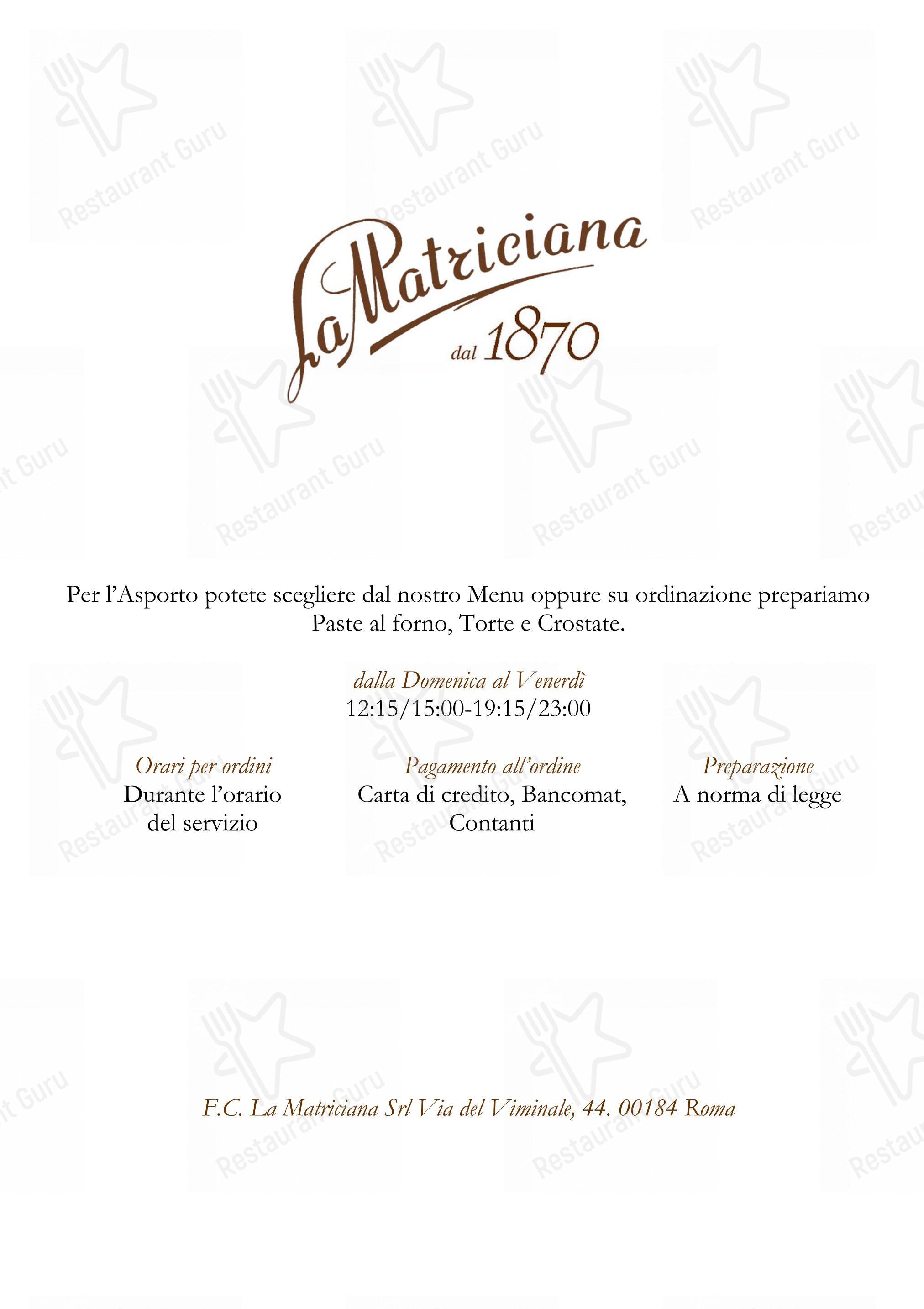 Menu bar per La Matriciana Dal 1870 ristorante