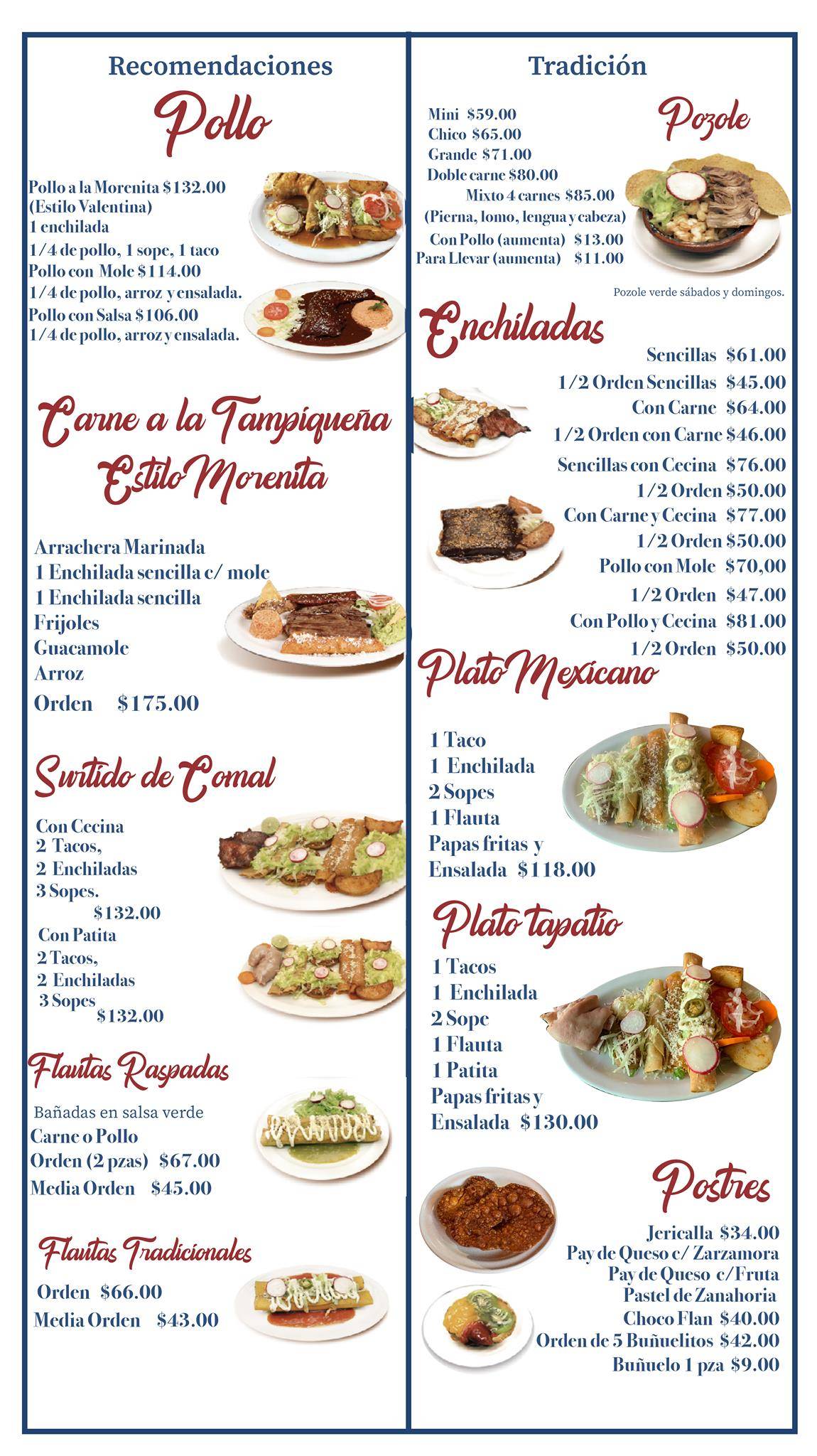 Menu at La Morenita del Santuario Chapalita restaurant, Guadalajara