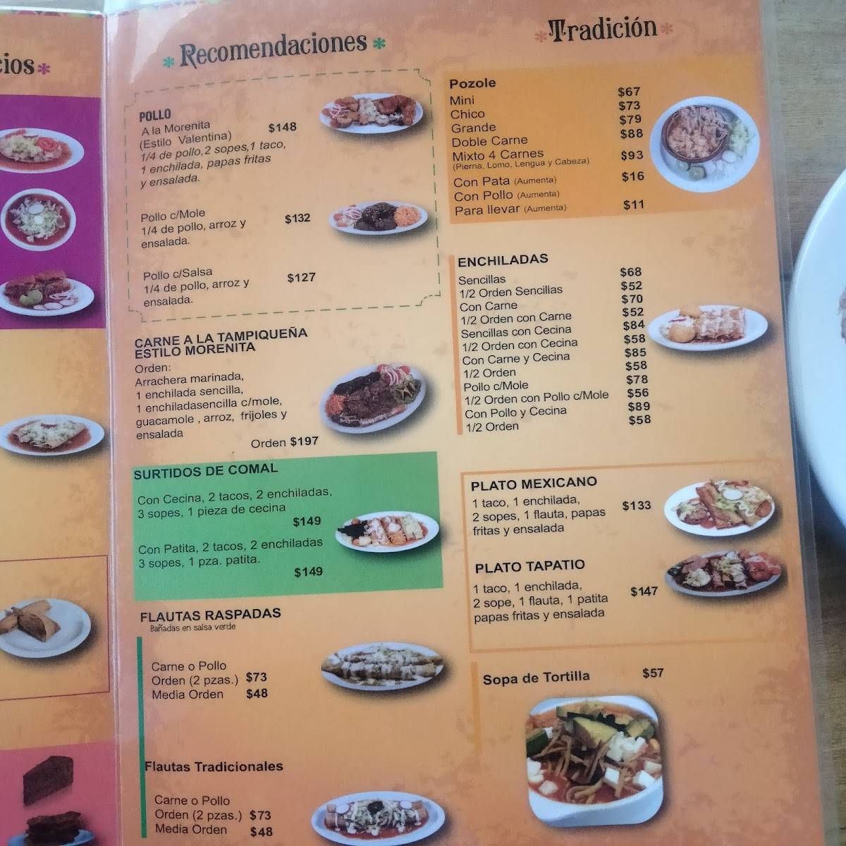 Menu at La Morenita restaurant, Guadalajara, C. Pedro Loza 527B