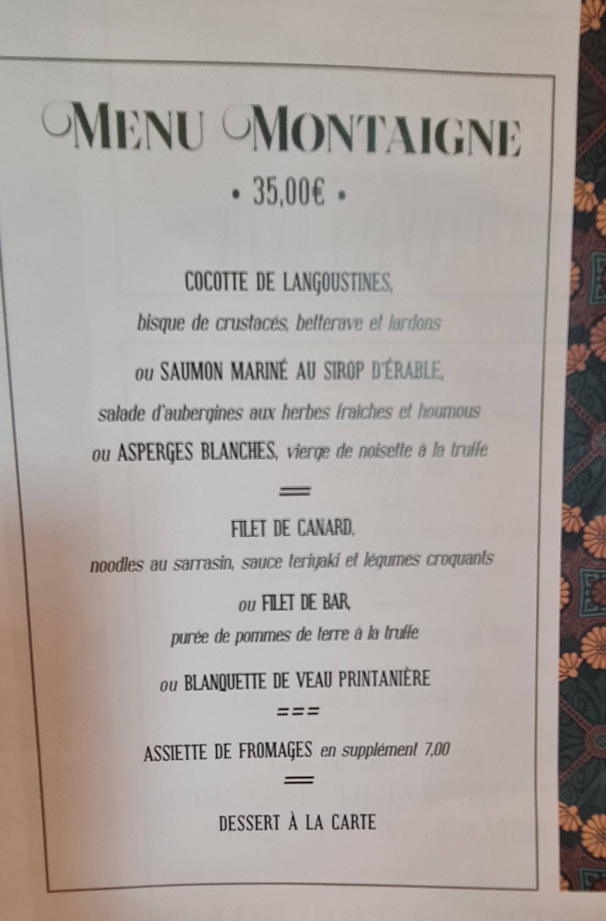 Menu de La Parisienne
