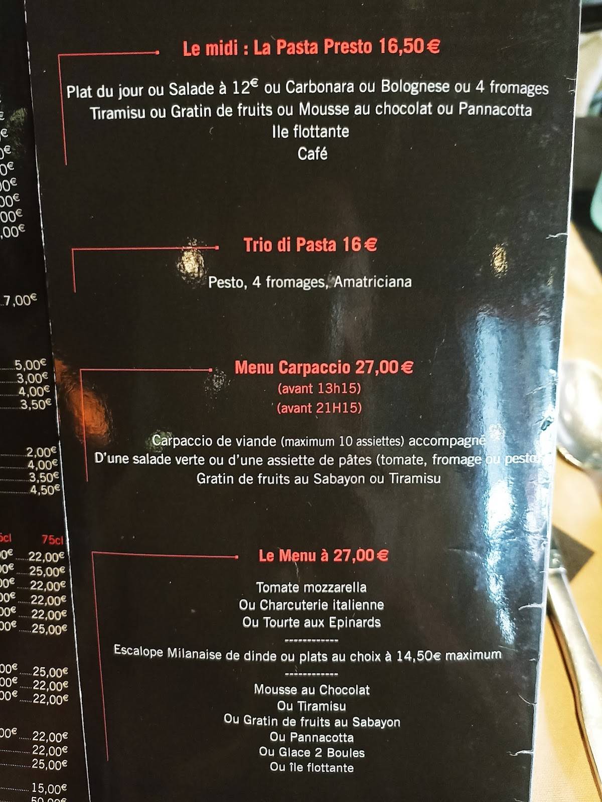 Menu de La Pasta Tinto
