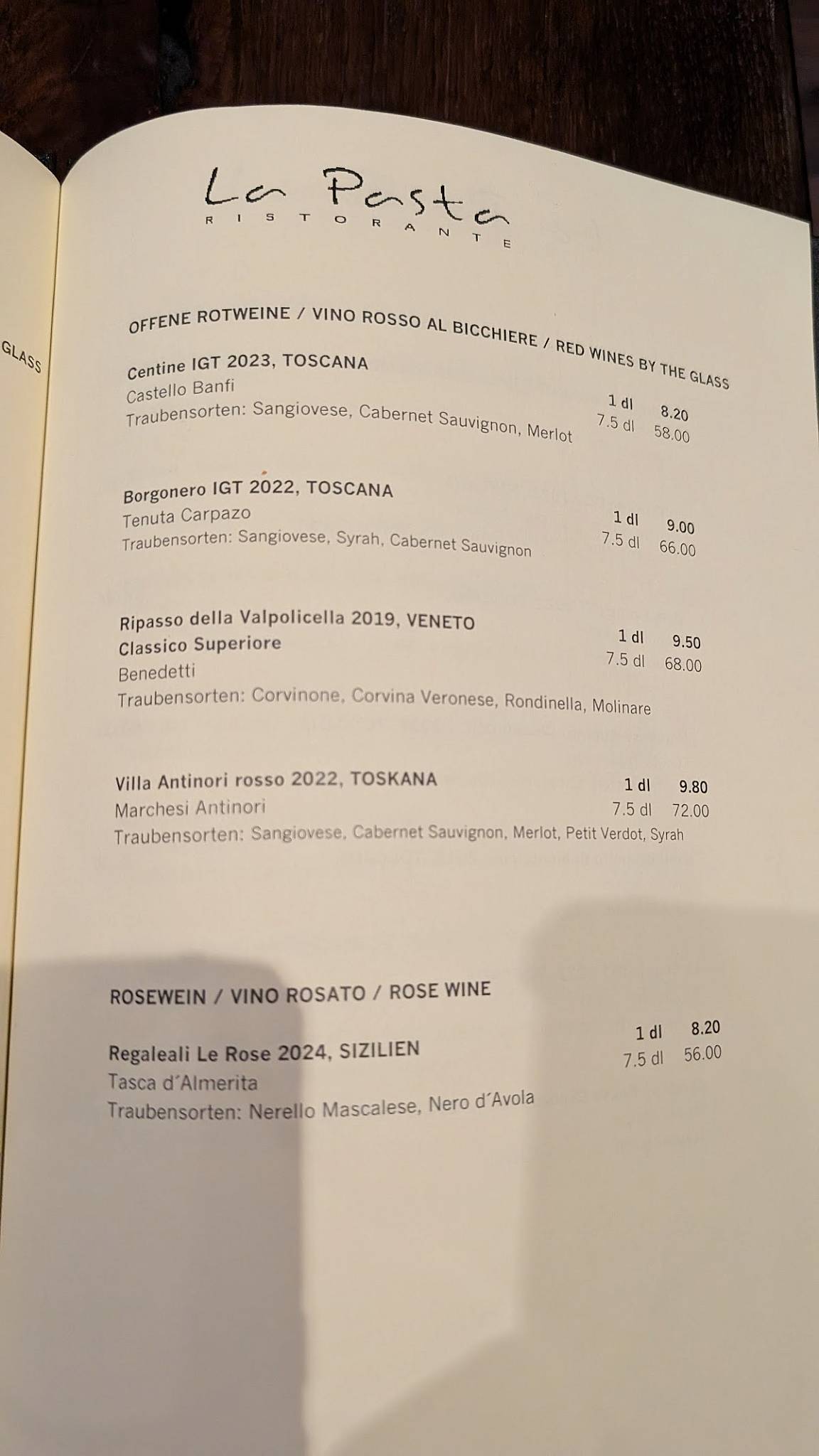 Menu di La Pasta 