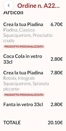 Menu di La Piadineria 