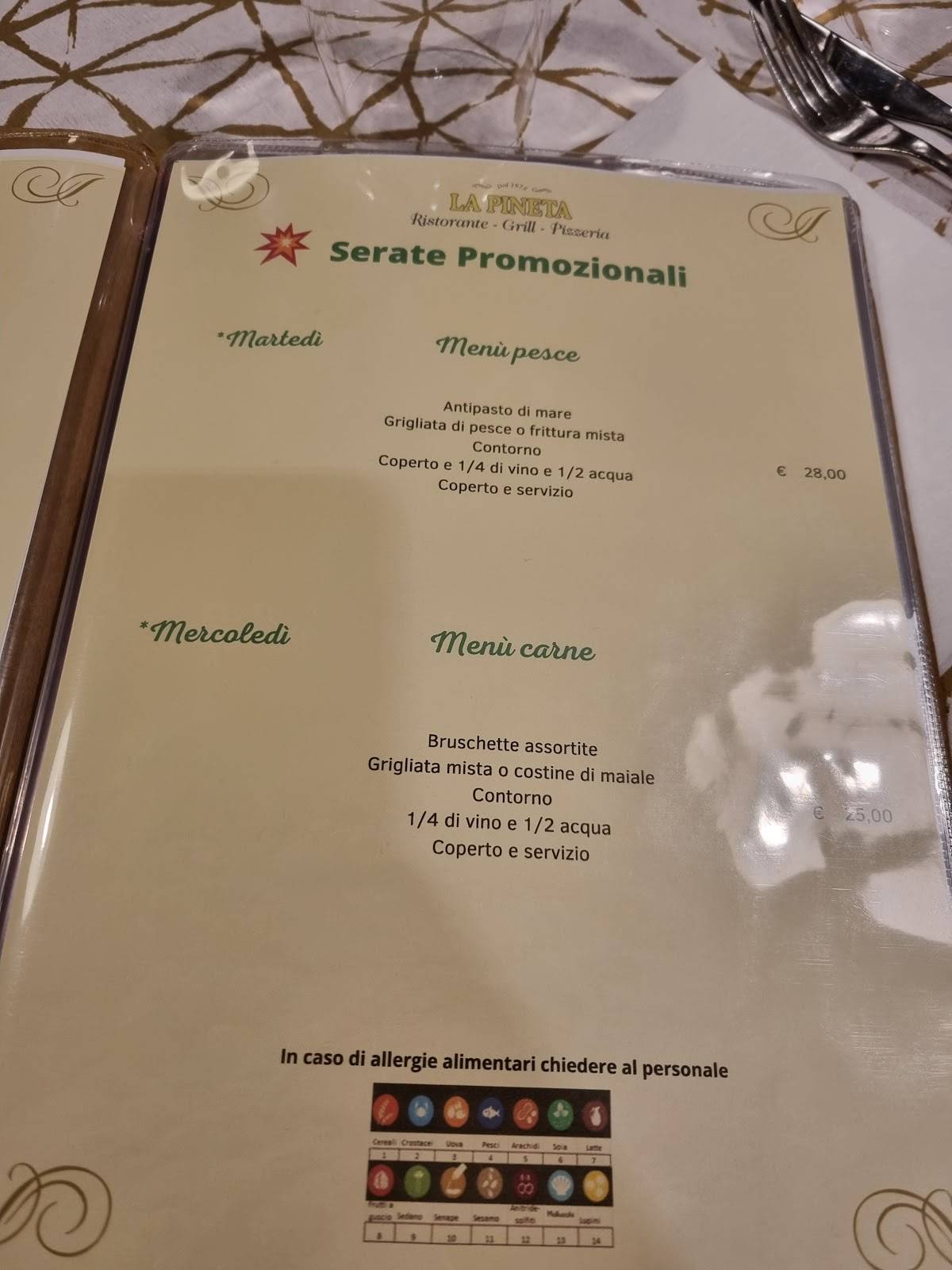 Menu di La Pineta 