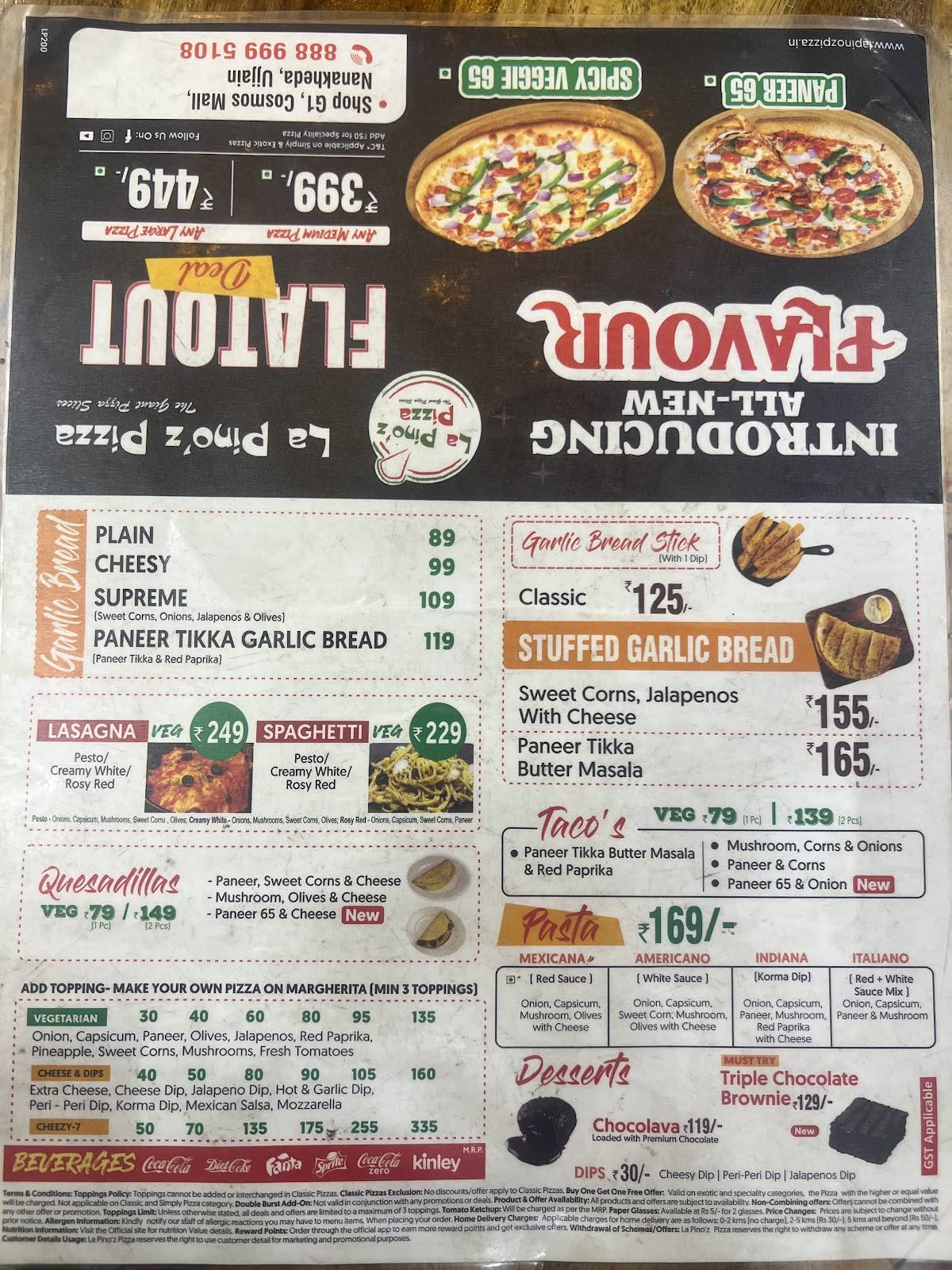 La Pino'z Pizza Ujjain menu