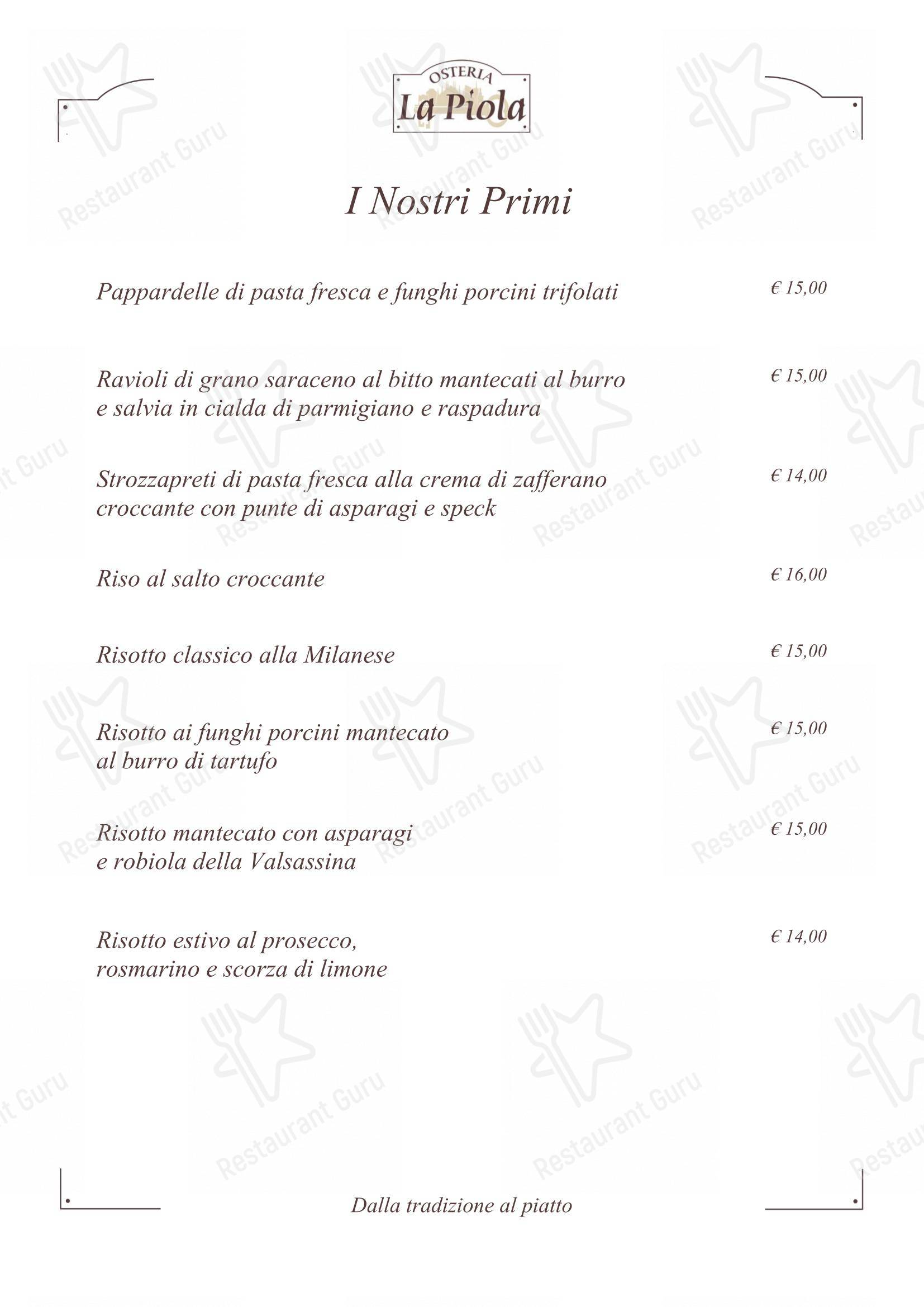 Menu di La Piola - Menu bar