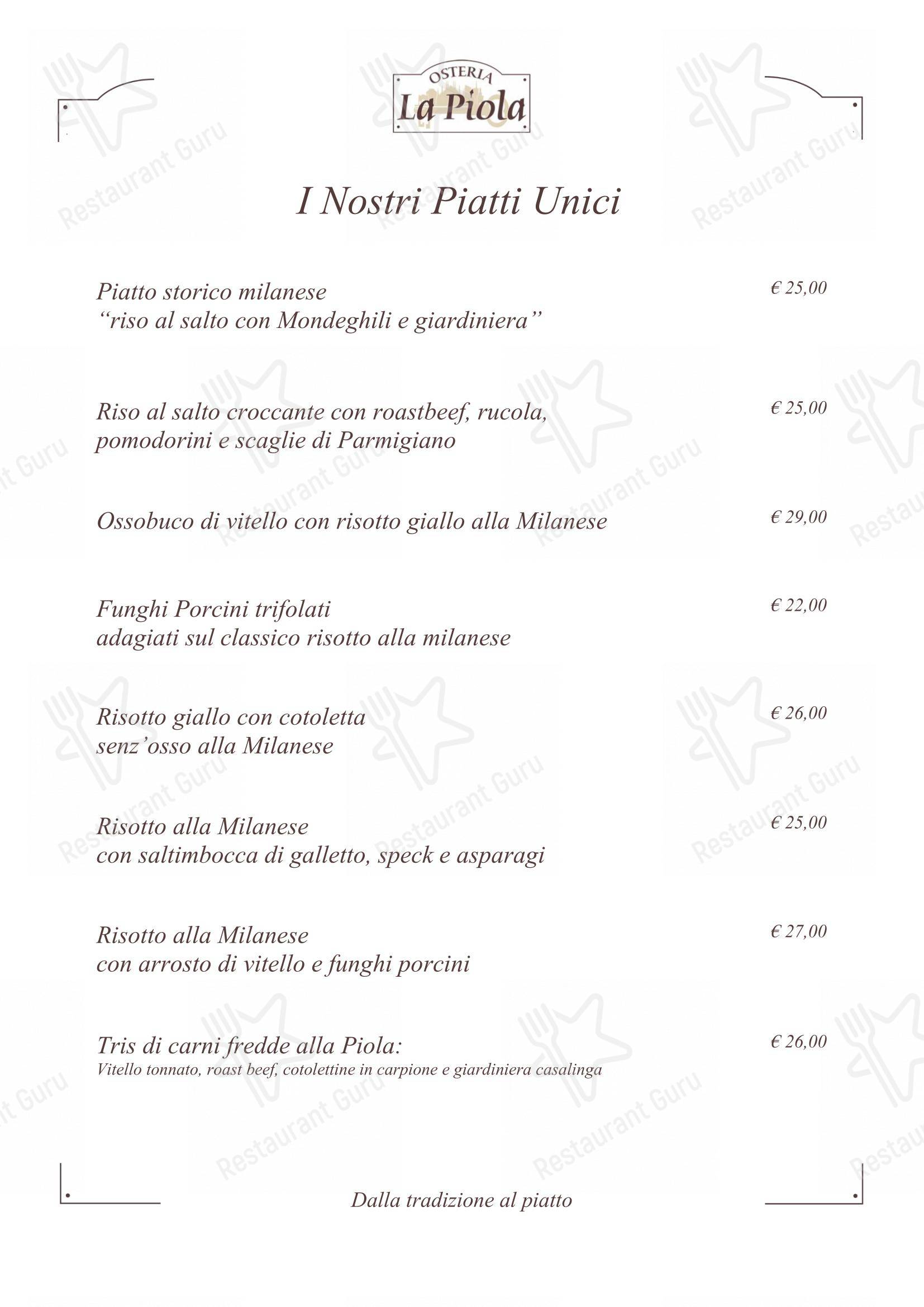 La Piola in Milano - Menu bar