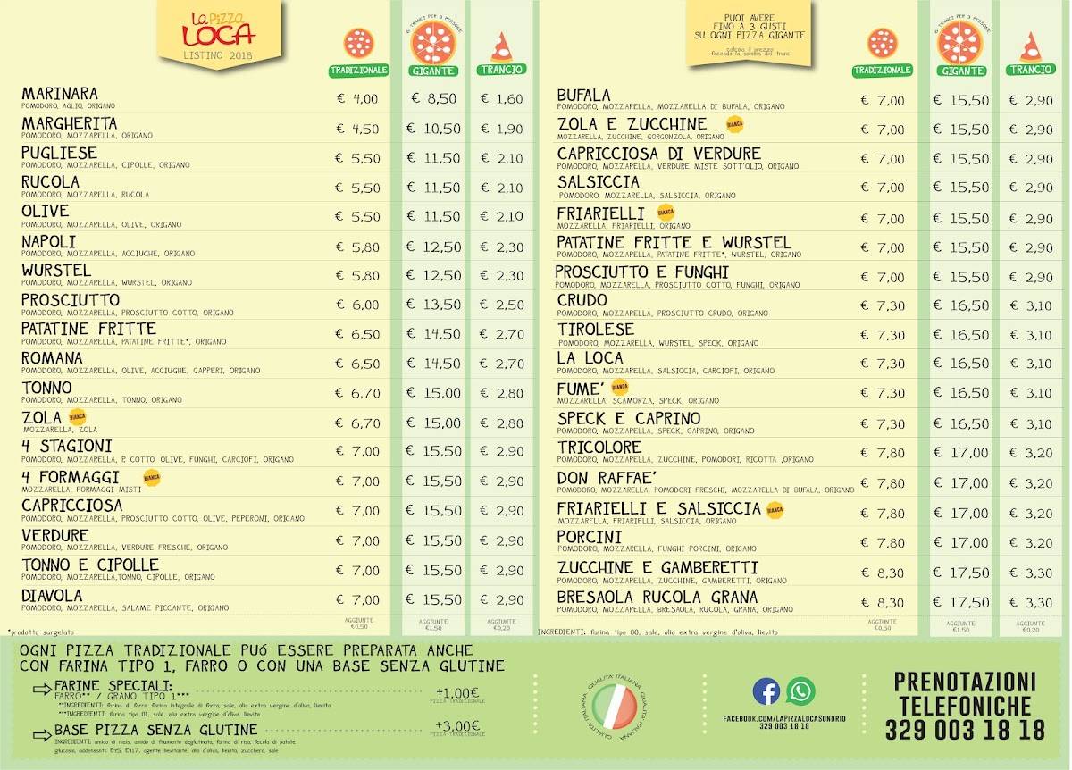 Menu da La Pizza Loca pizzeria, Sondrio