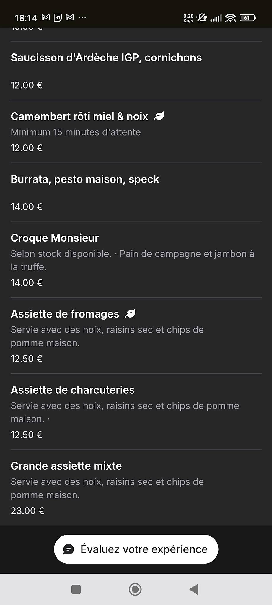 Menu de La Raffinerie