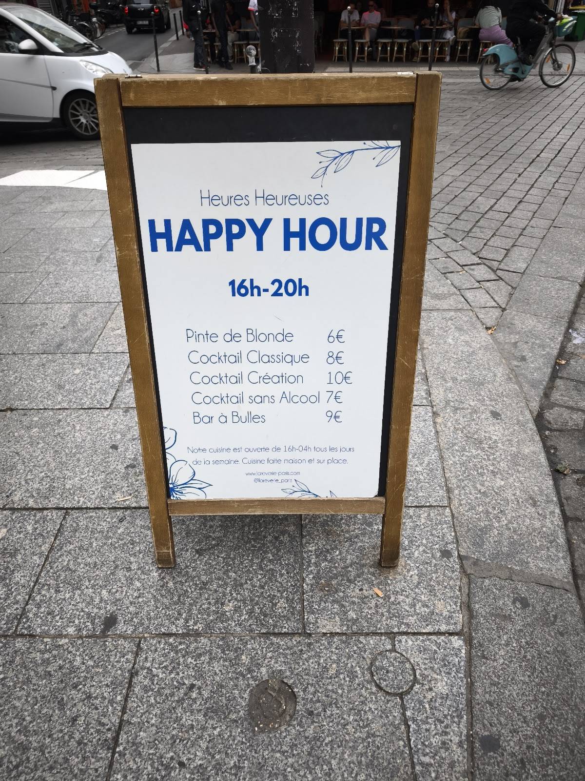 Menu de La Rêverie Bastille