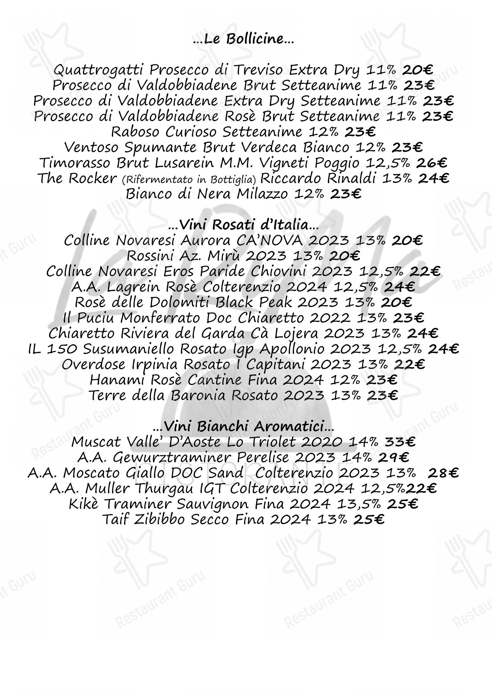 Menu bar per Ristorante La Rima ristorante