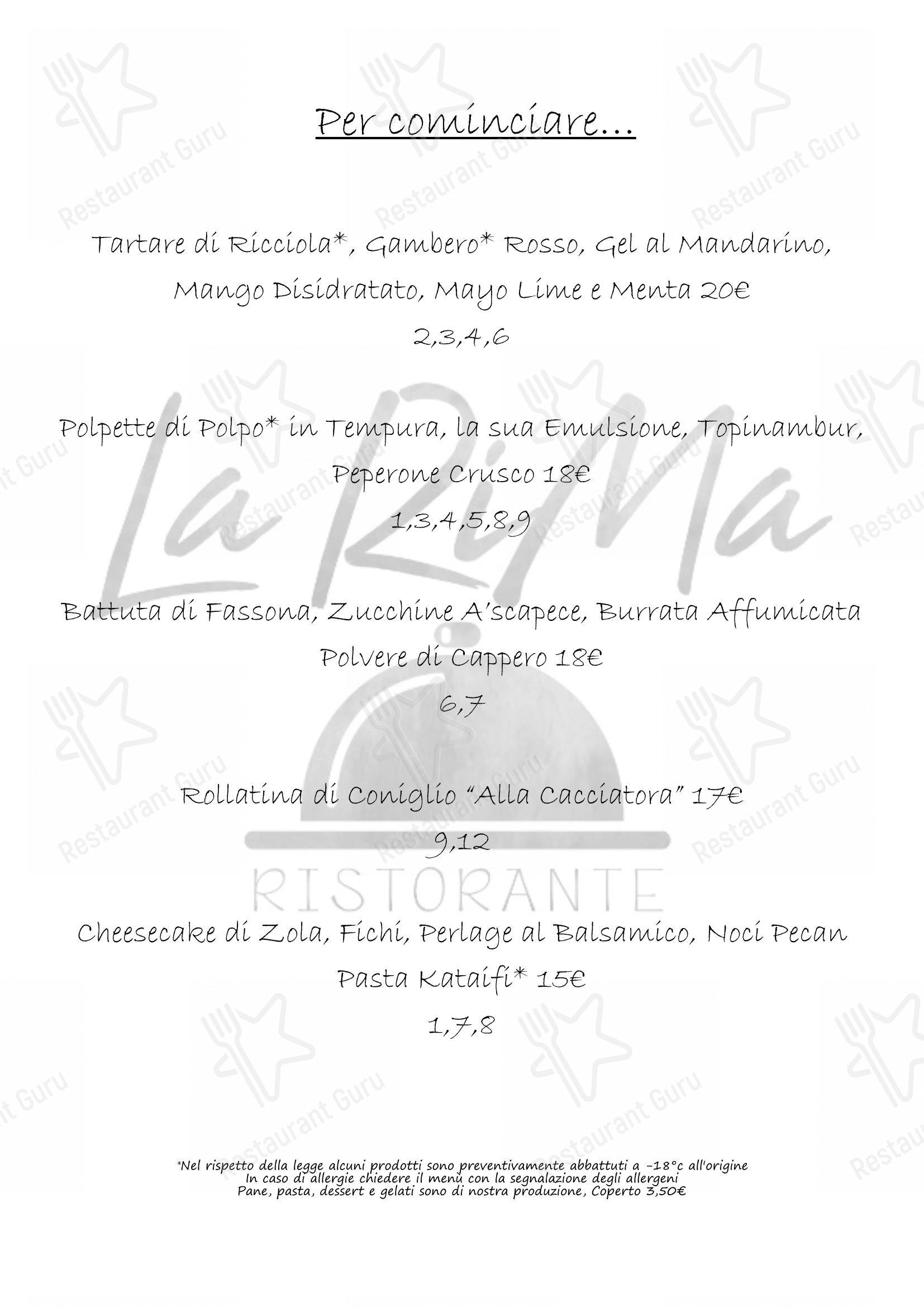 Menu per Ristorante La Rima in Novara