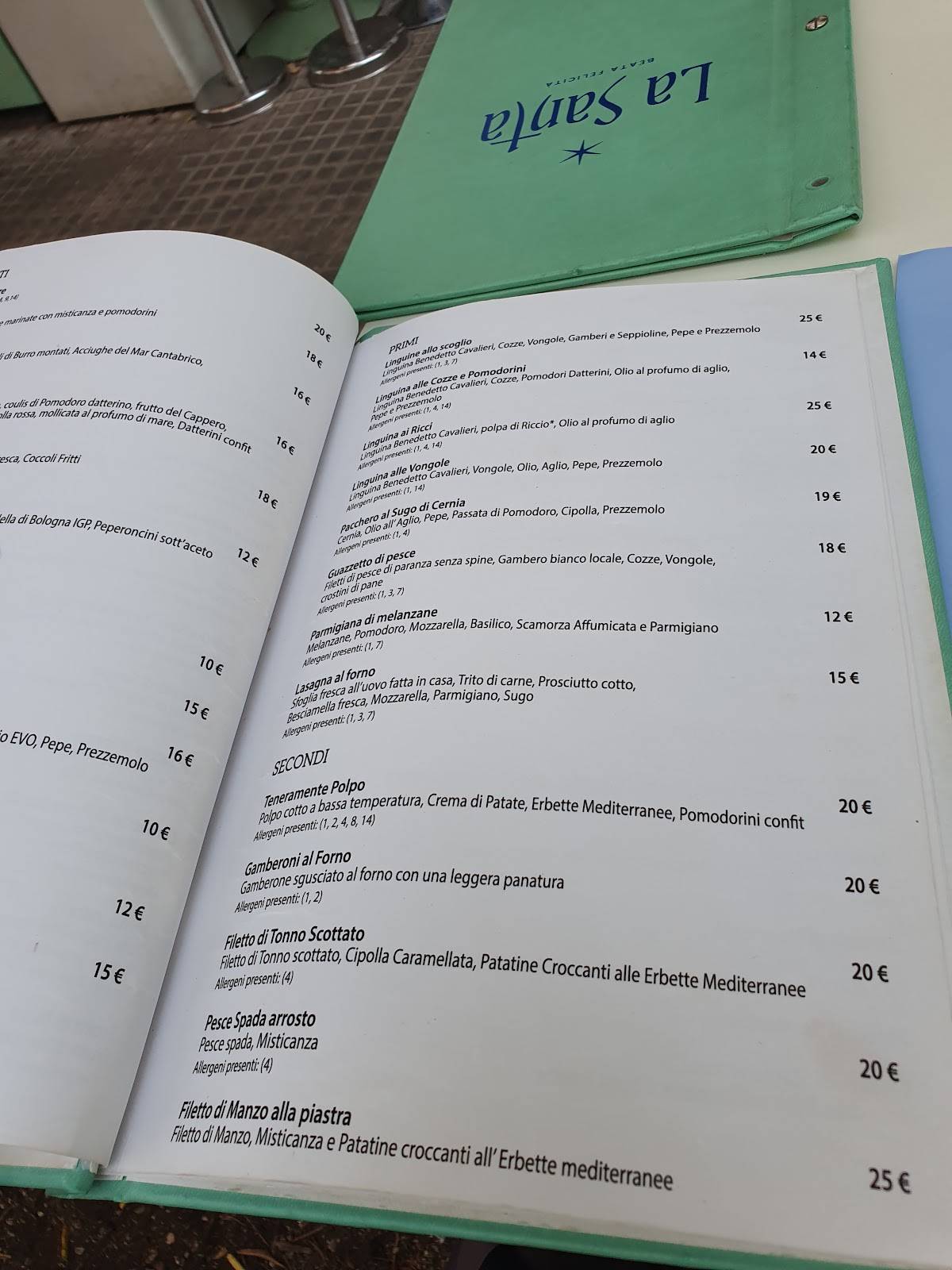 Menu di La Santa 