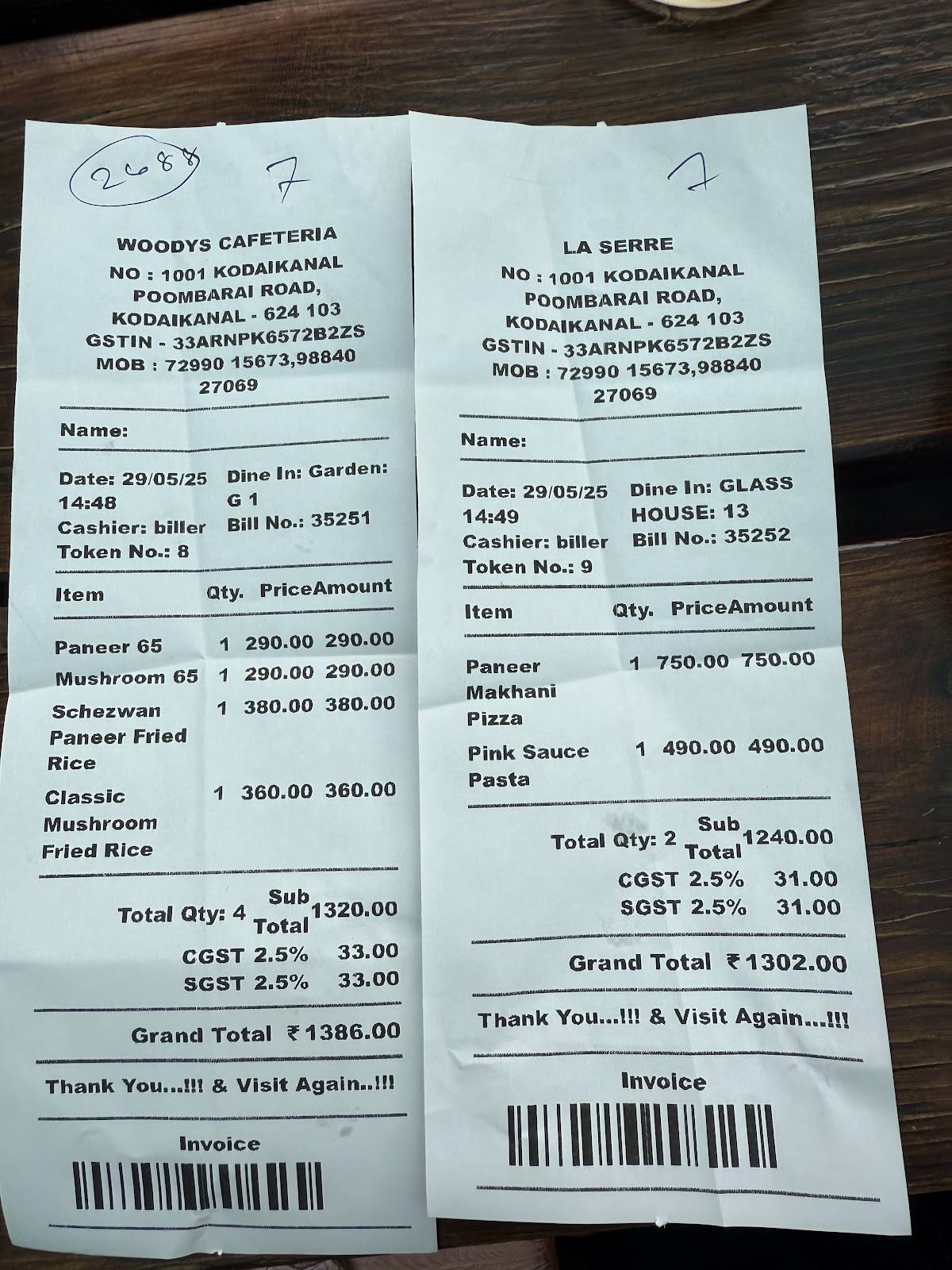 La Serre Kodaikanal menu
