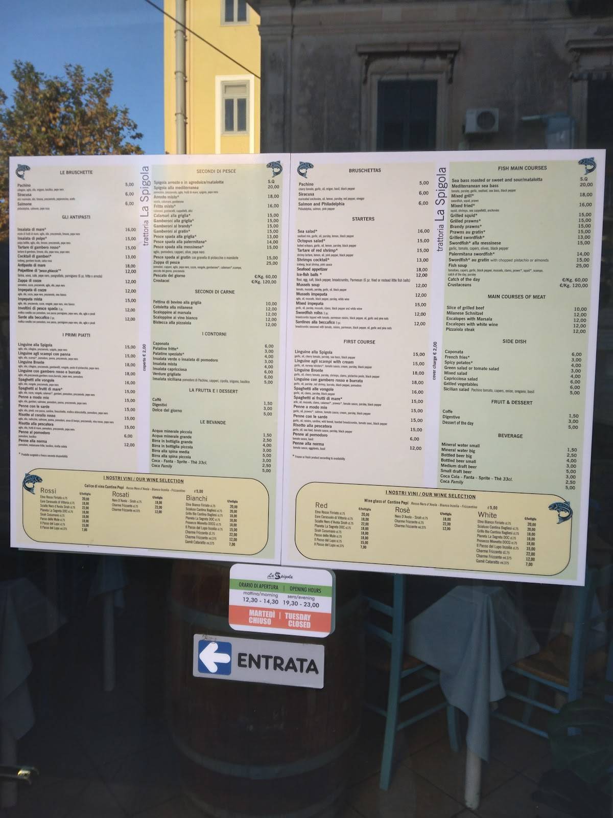 Menu di Trattoria La Spigola 
