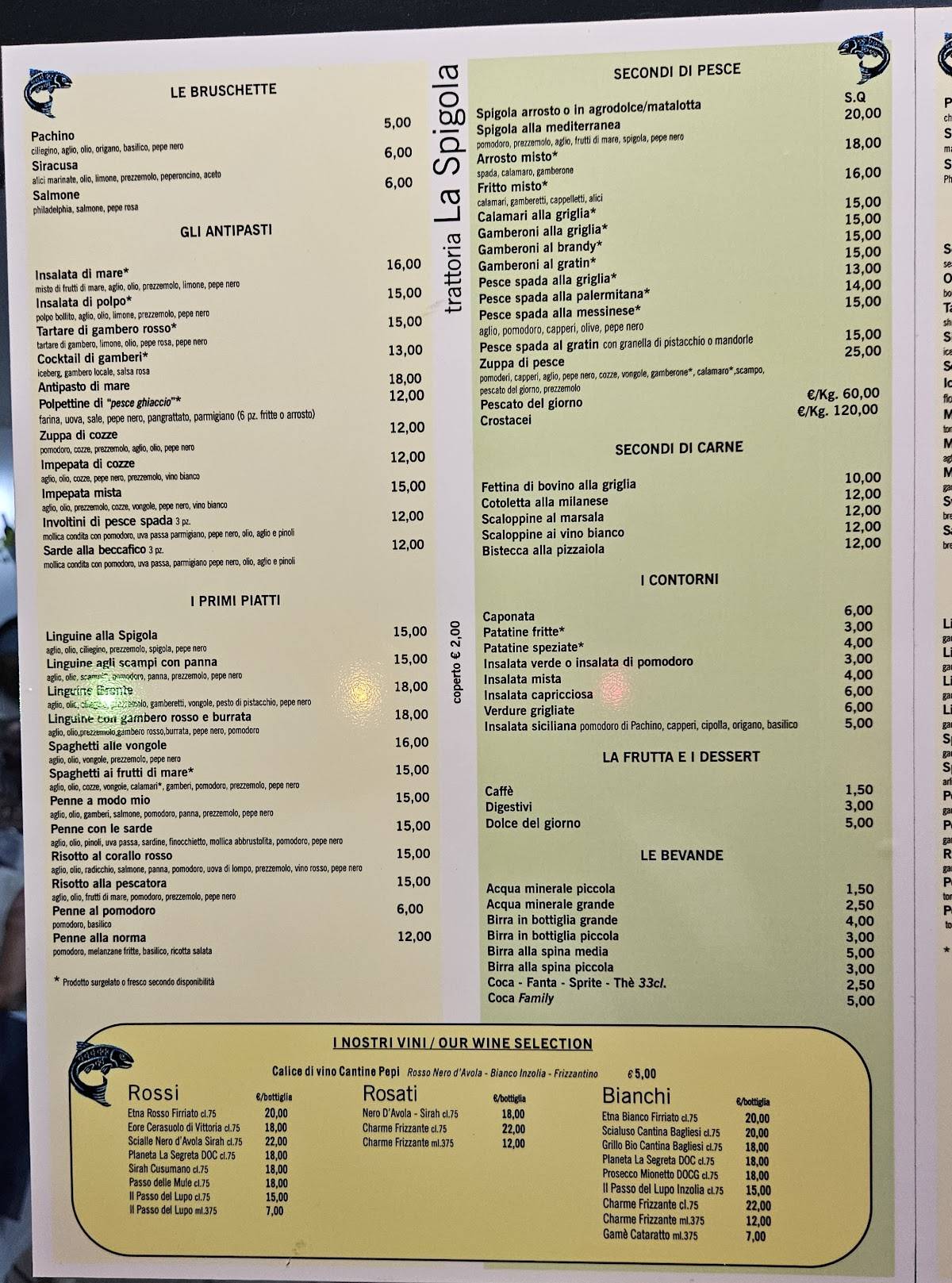 Menu di Trattoria La Spigola 