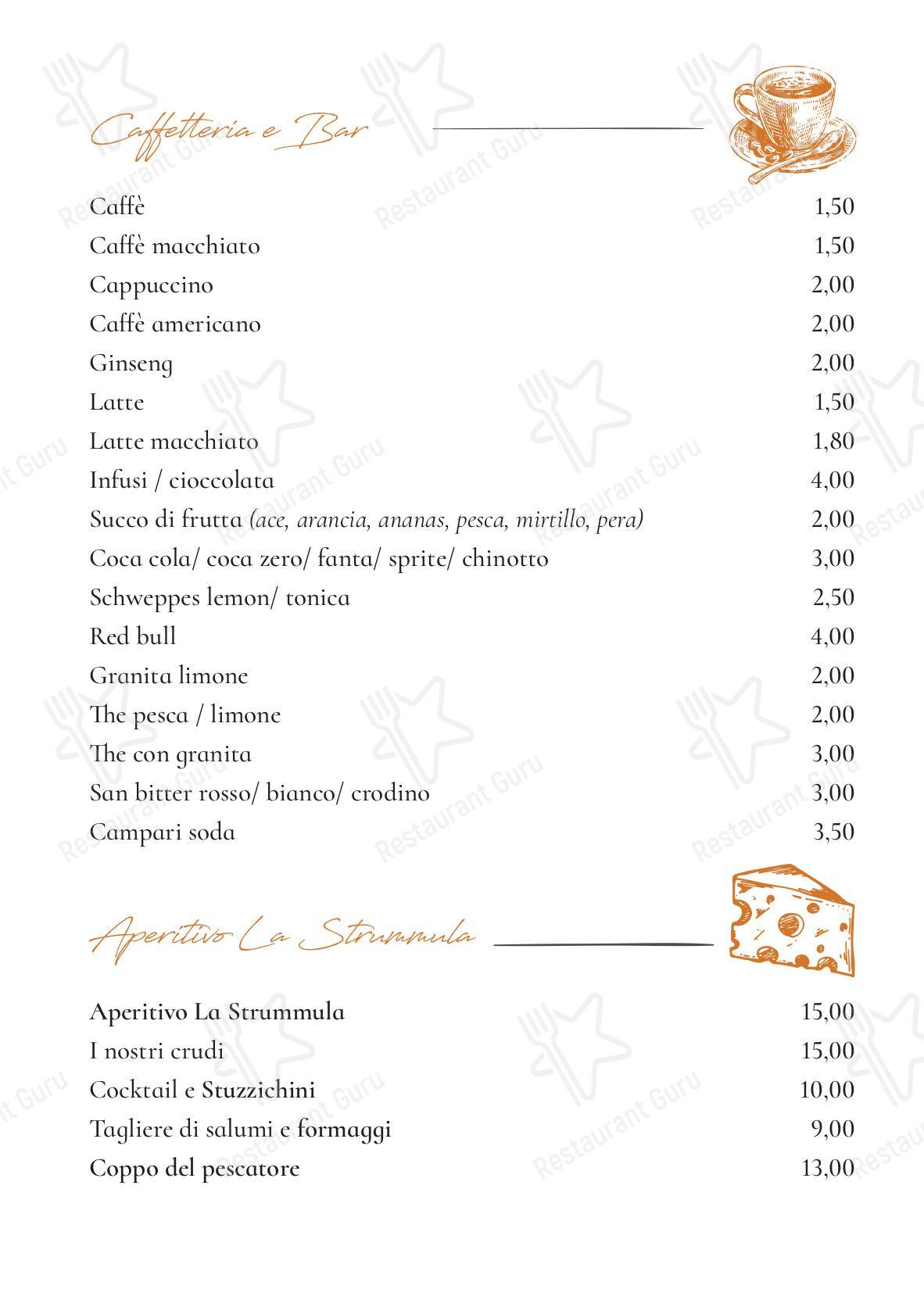 Коктейльная карта per La Strummula Restaurant in Santa Flavia