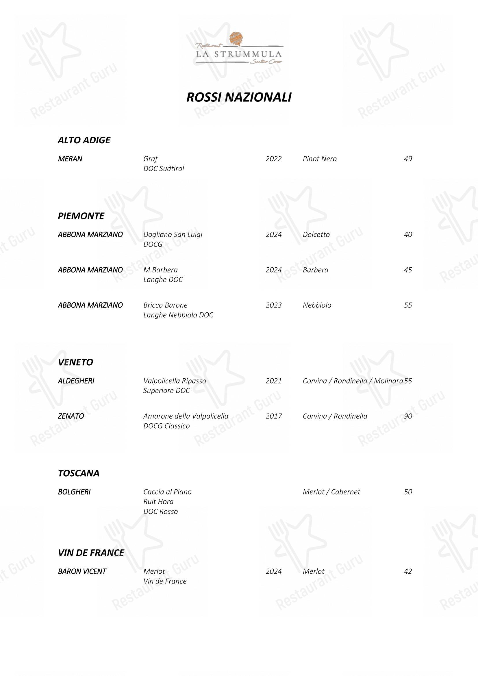 Menu di La Strummula Restaurant - 菜单