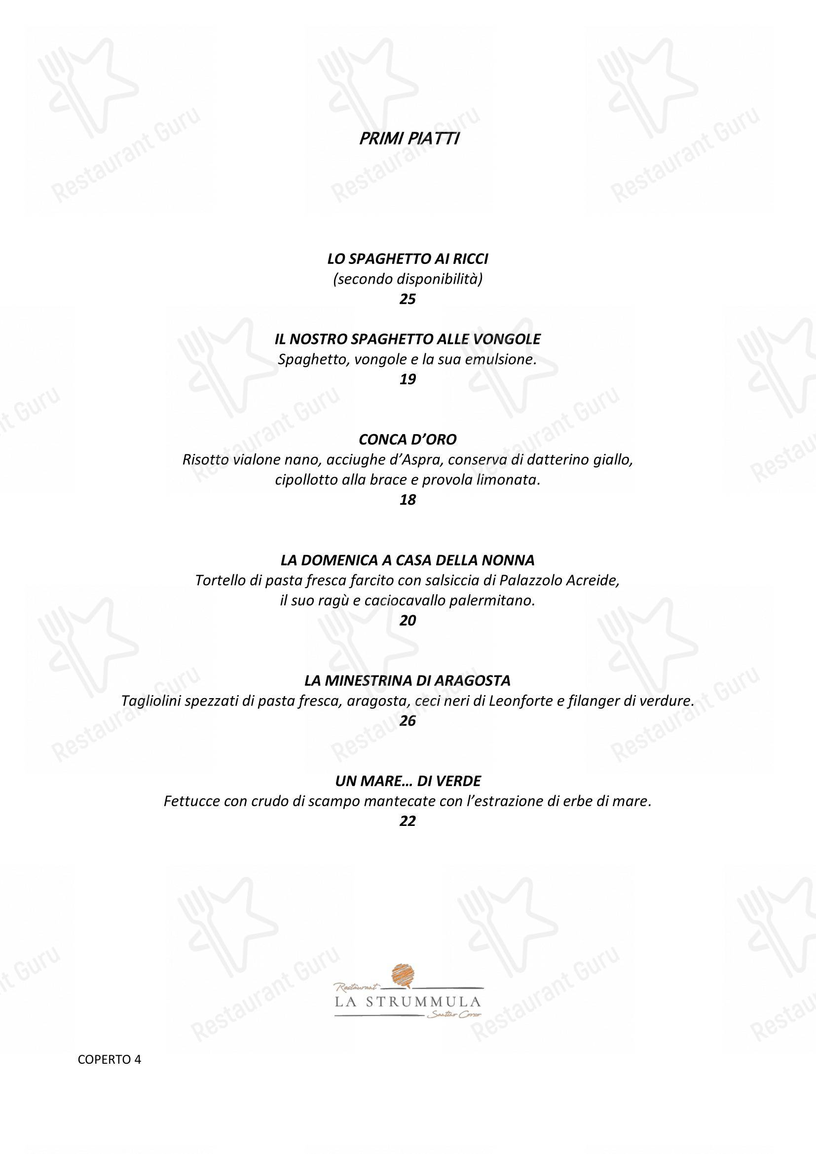 Menu di La Strummula Restaurant - Menu bar