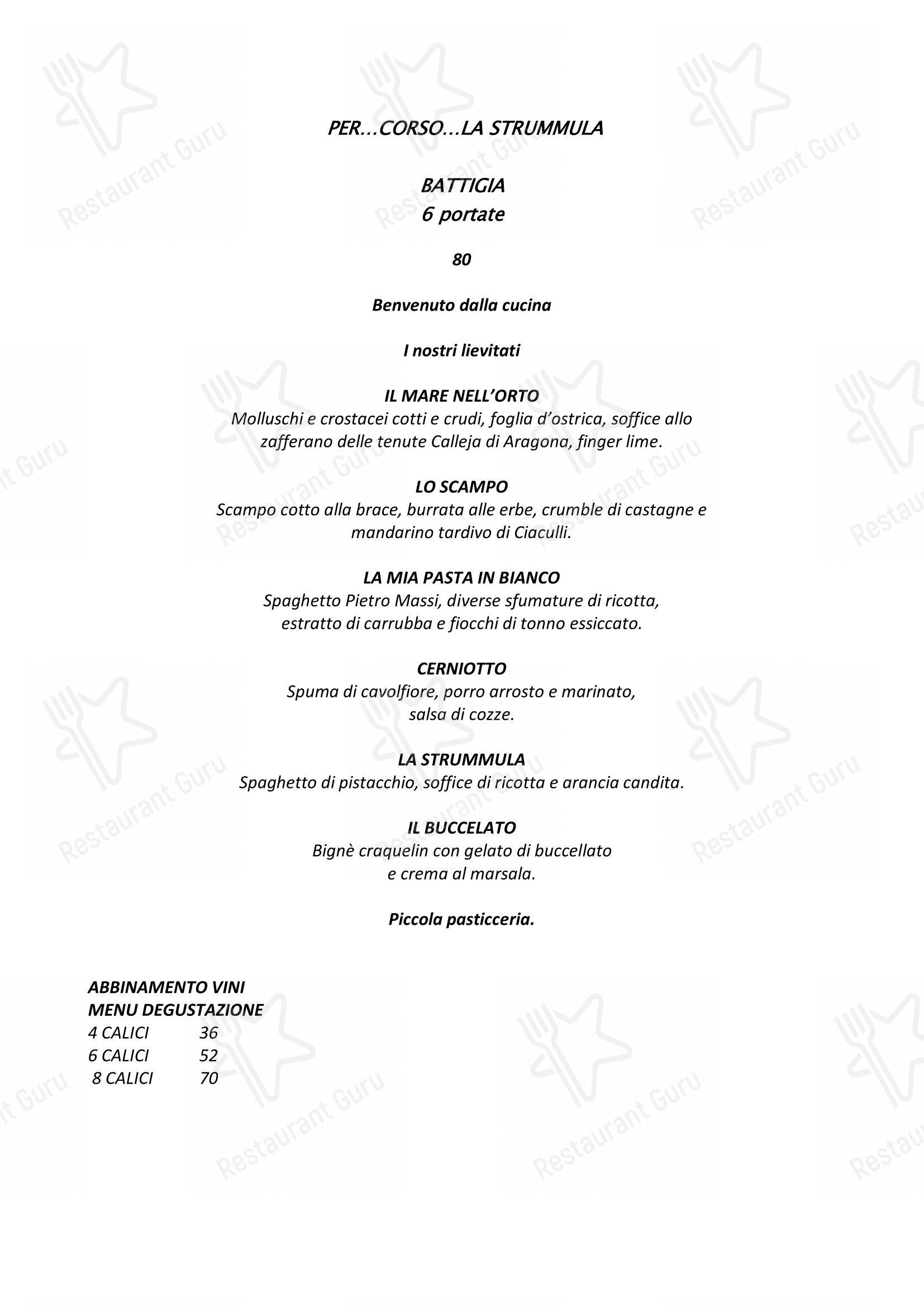 Menu bar per La Strummula Restaurant ristorante