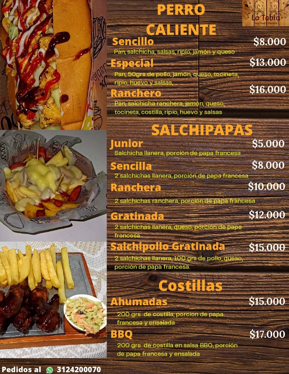 Carta Del Restaurante La Tabla Orito