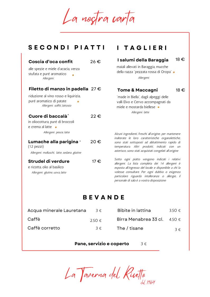 Menu di La Taverna del Ricetto 