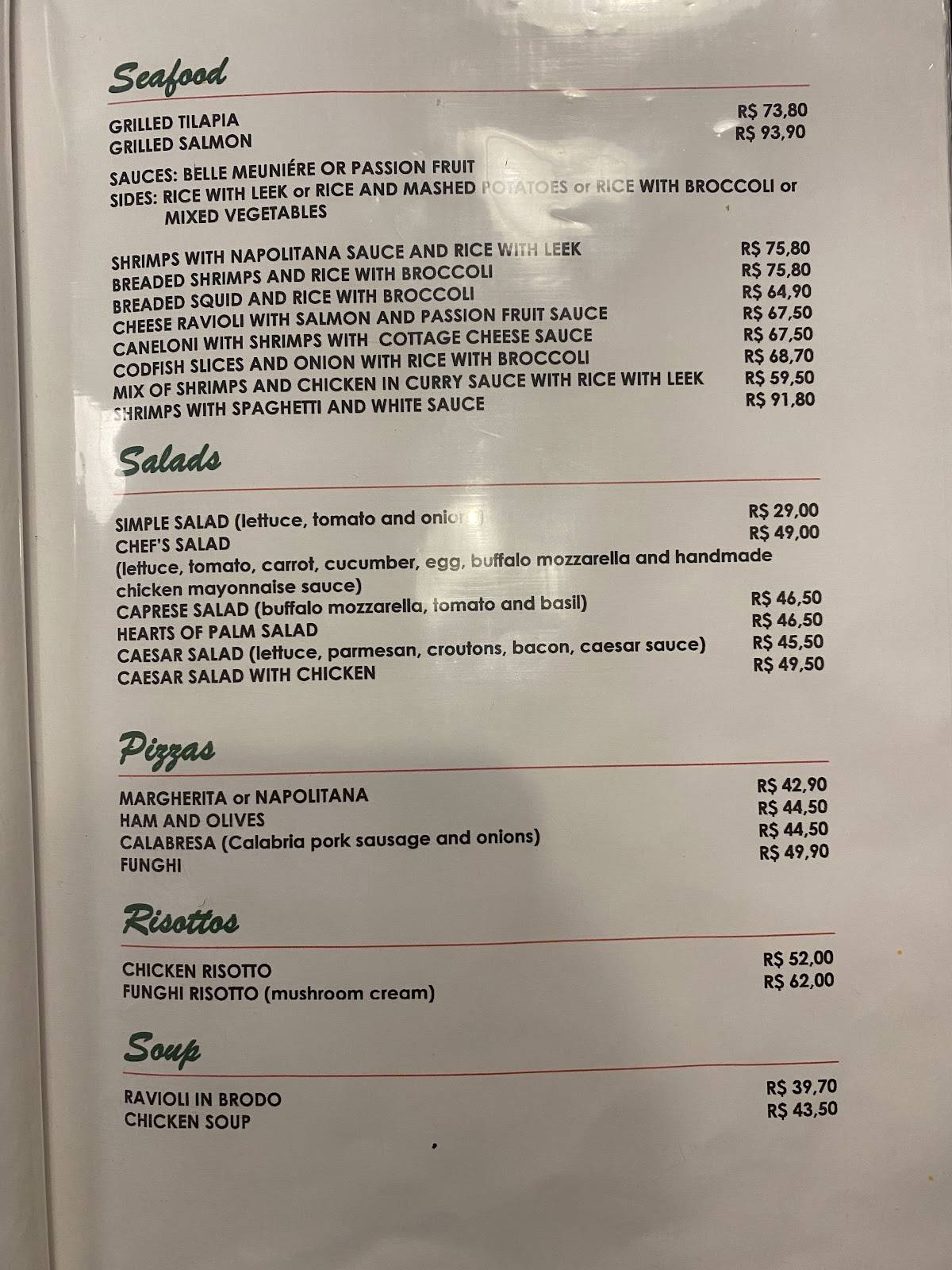 La Trattoria cardápio