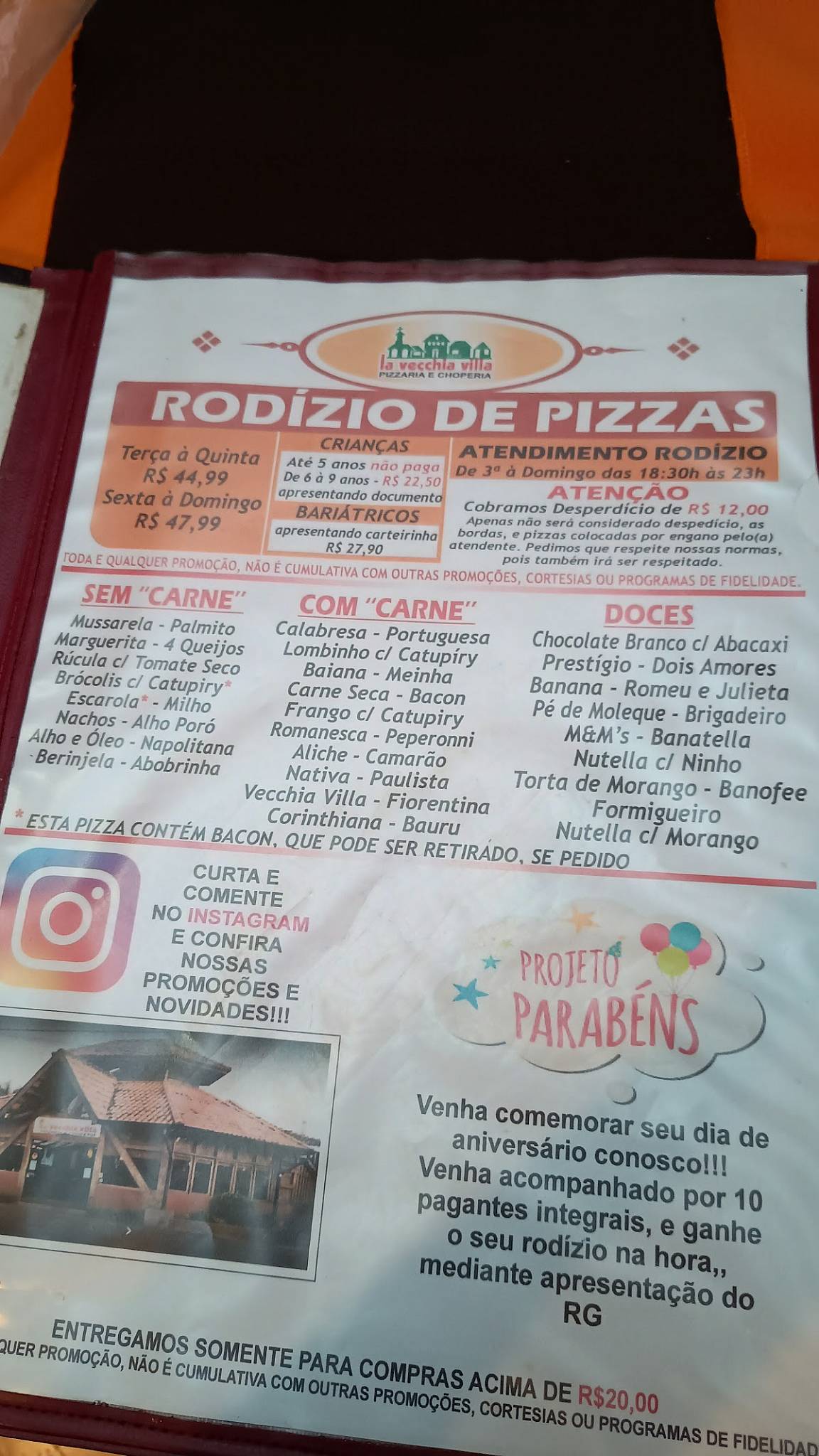 La Vecchia Villa Pizzaria e Choperia cardápio