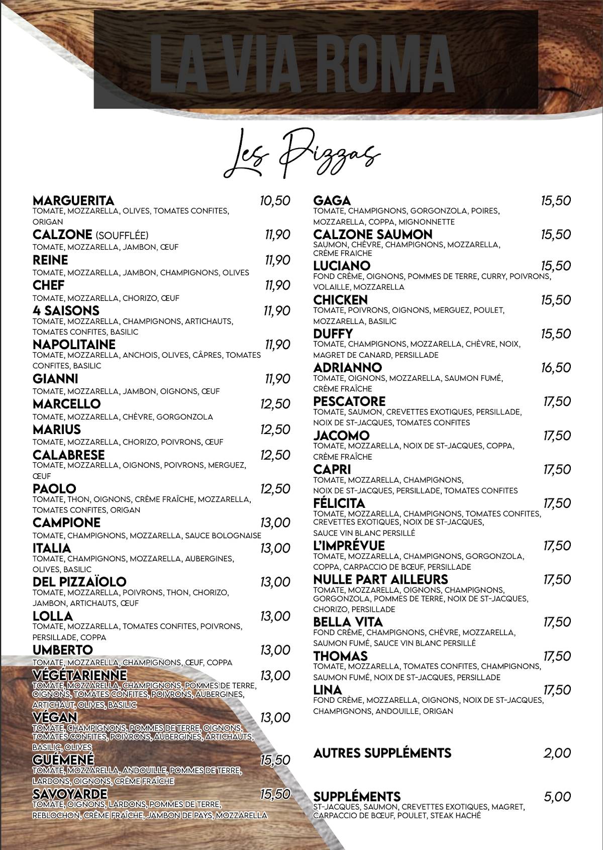Menu de La Via Roma