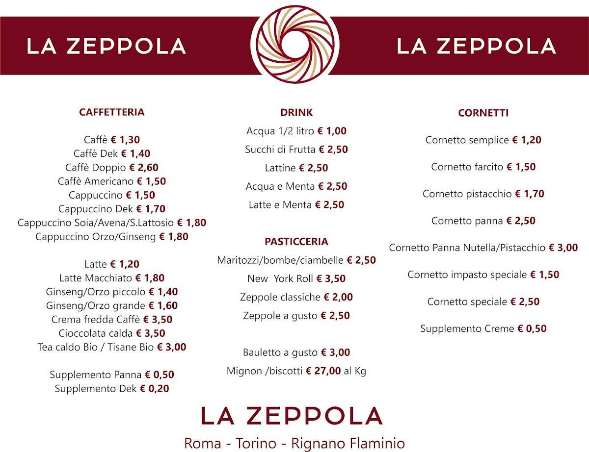 Menu di La Zeppola Roma 