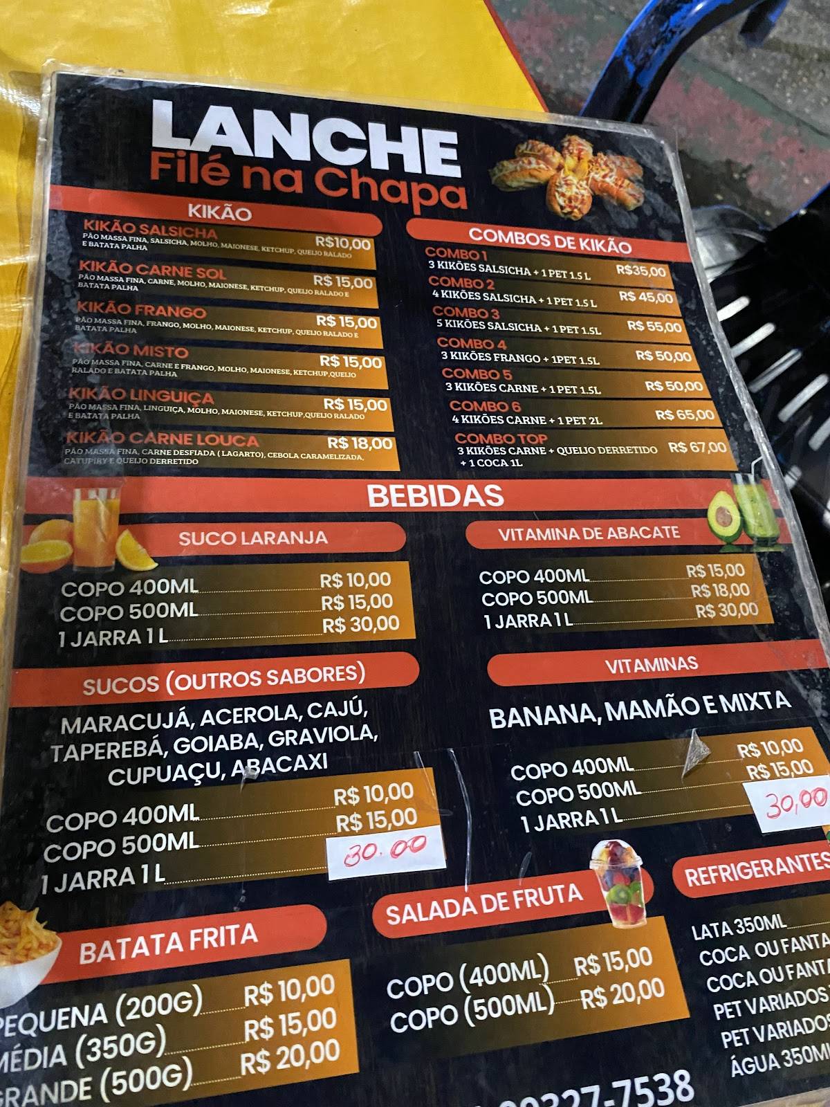 Lanche Filé na Chapa cardápio