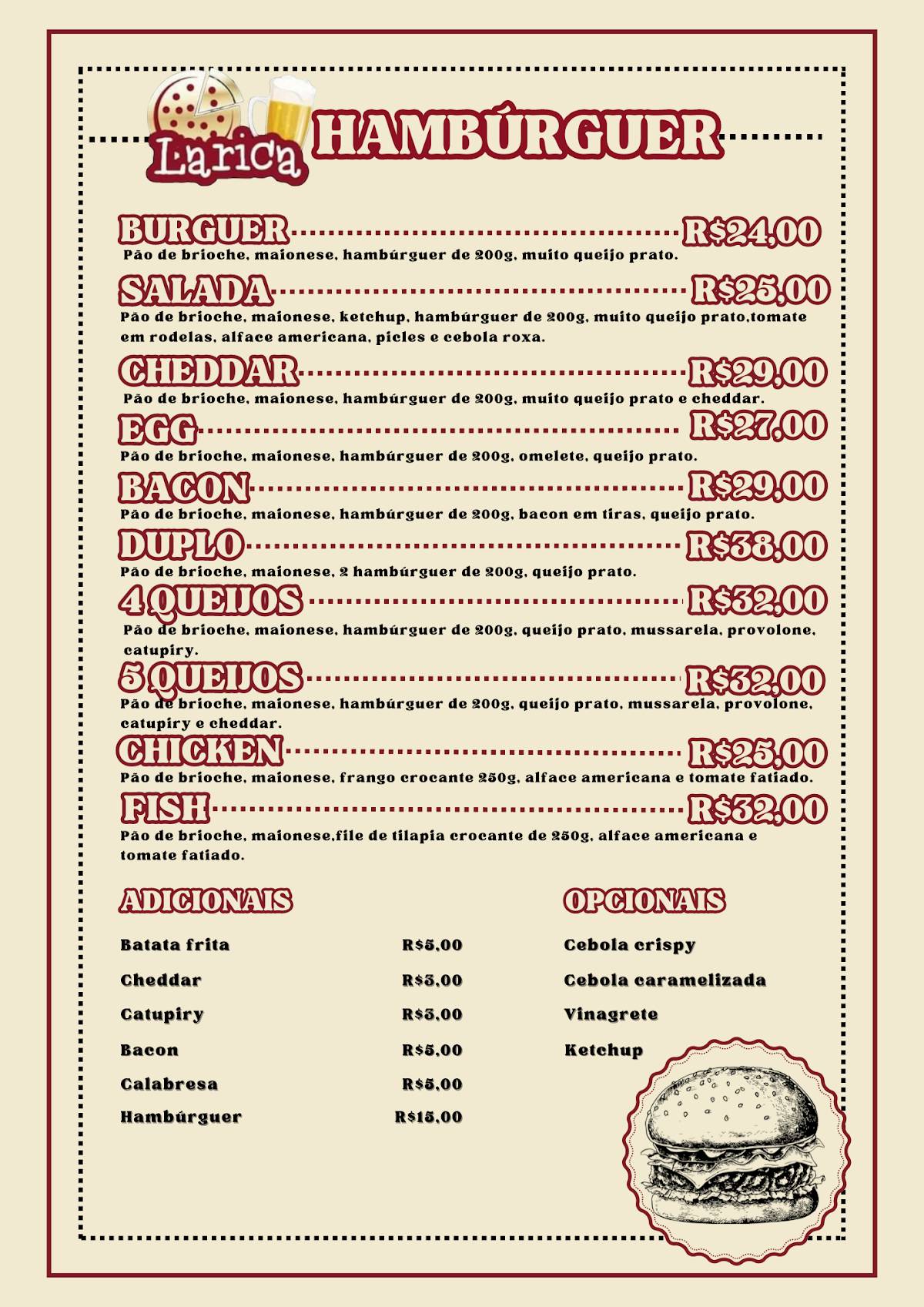 Larica Restaurante Pizzaria e Choperia cardápio