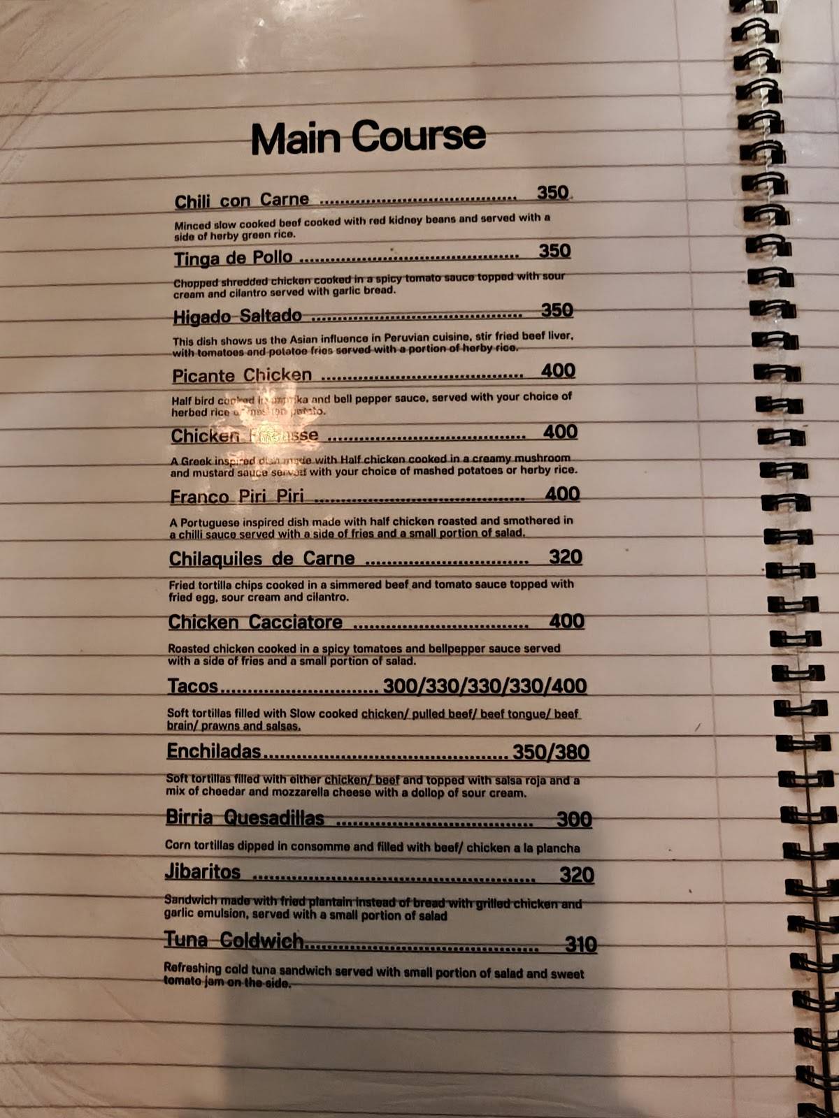 Latin Street menu