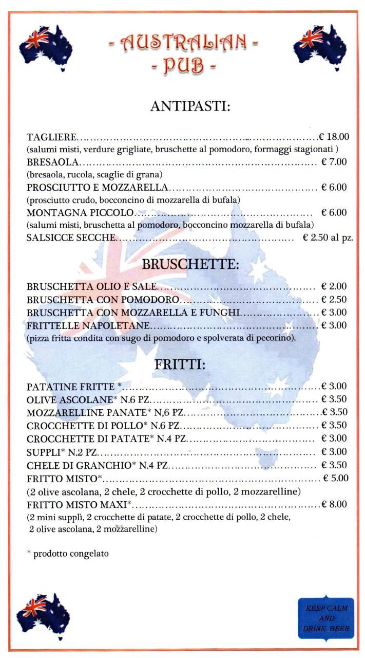 Menu di Australian Risto Pub Latina 